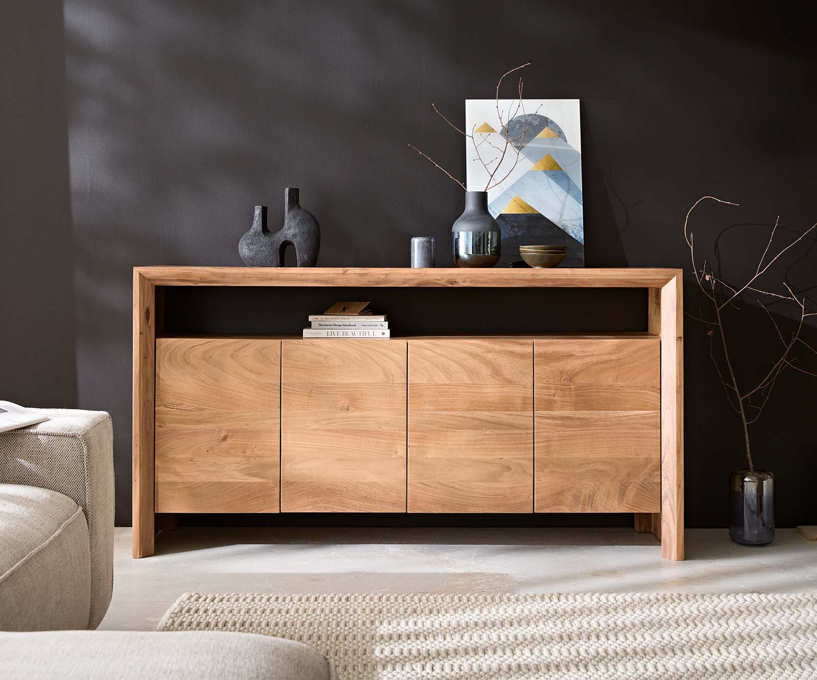 Buffet Assuan 175 cm Acacia Naturel 4 portes 1 compartiment 1 Buffet Assuan 175 cm Acacia Naturel 4 portes 1 compartiment 1