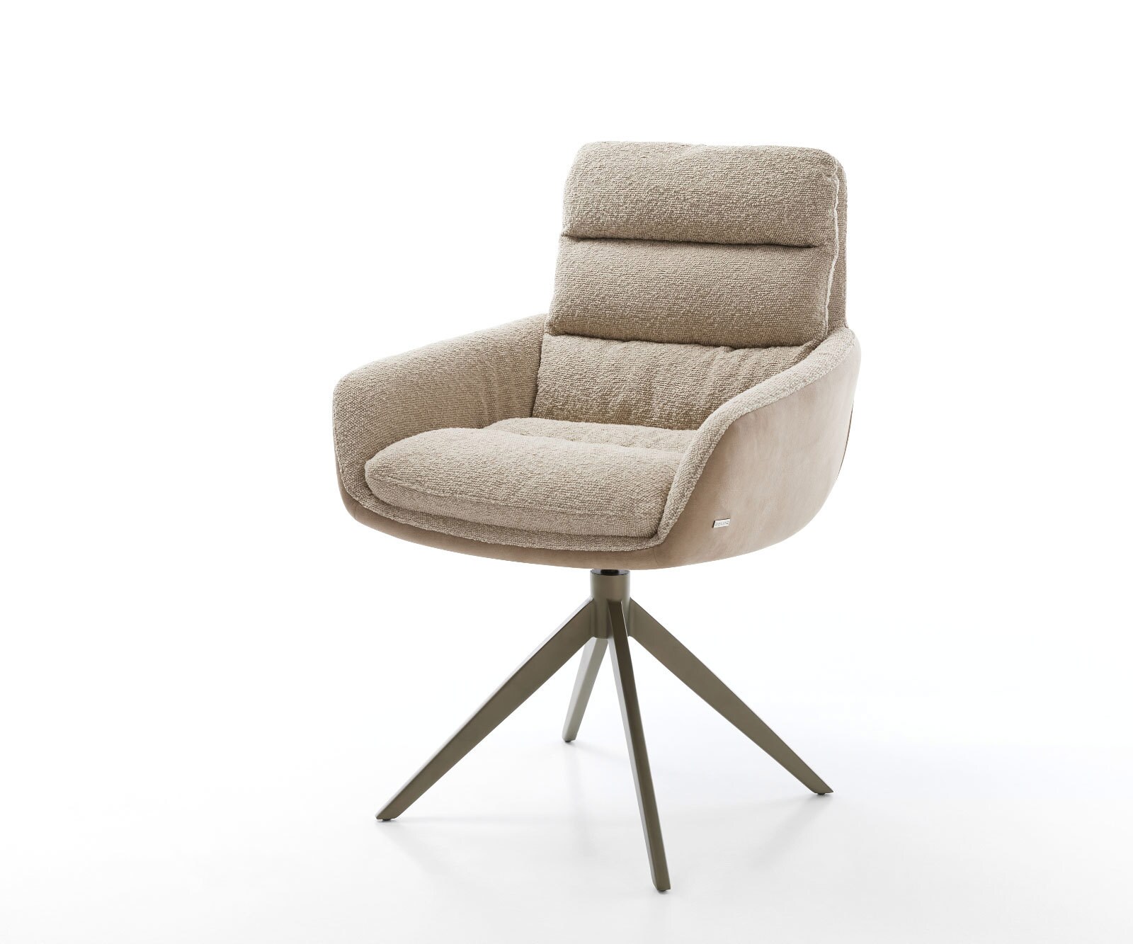 Chaise-pivotante Abelia-Flex avec accoudoirs tissu mixte couleur boue pied croisé large aspect titane pivotement sur 360° fonction bascule