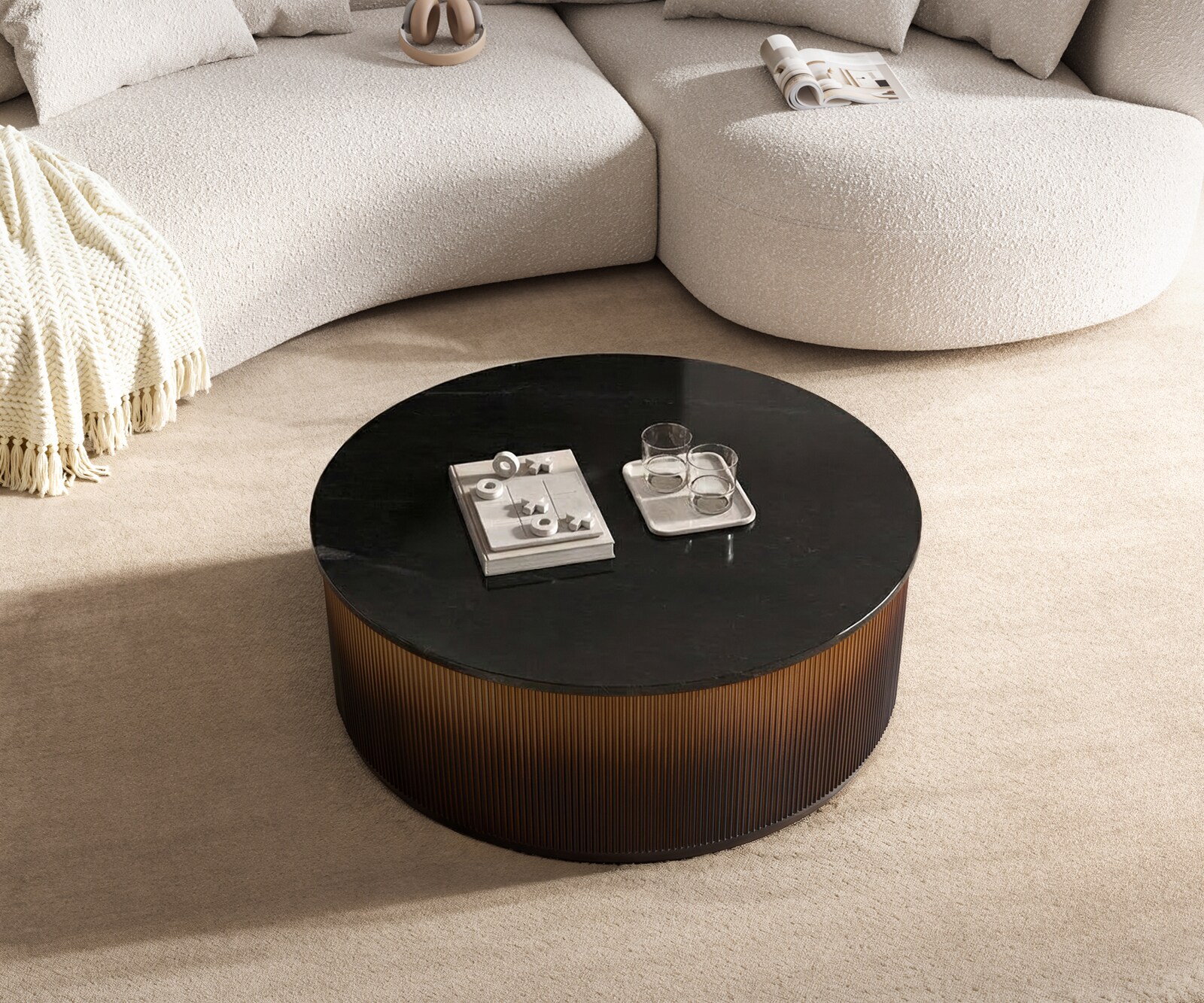 Table basse Fiorano 90 x 90 cm marbre noir métal argenté et doré effet ombré 2