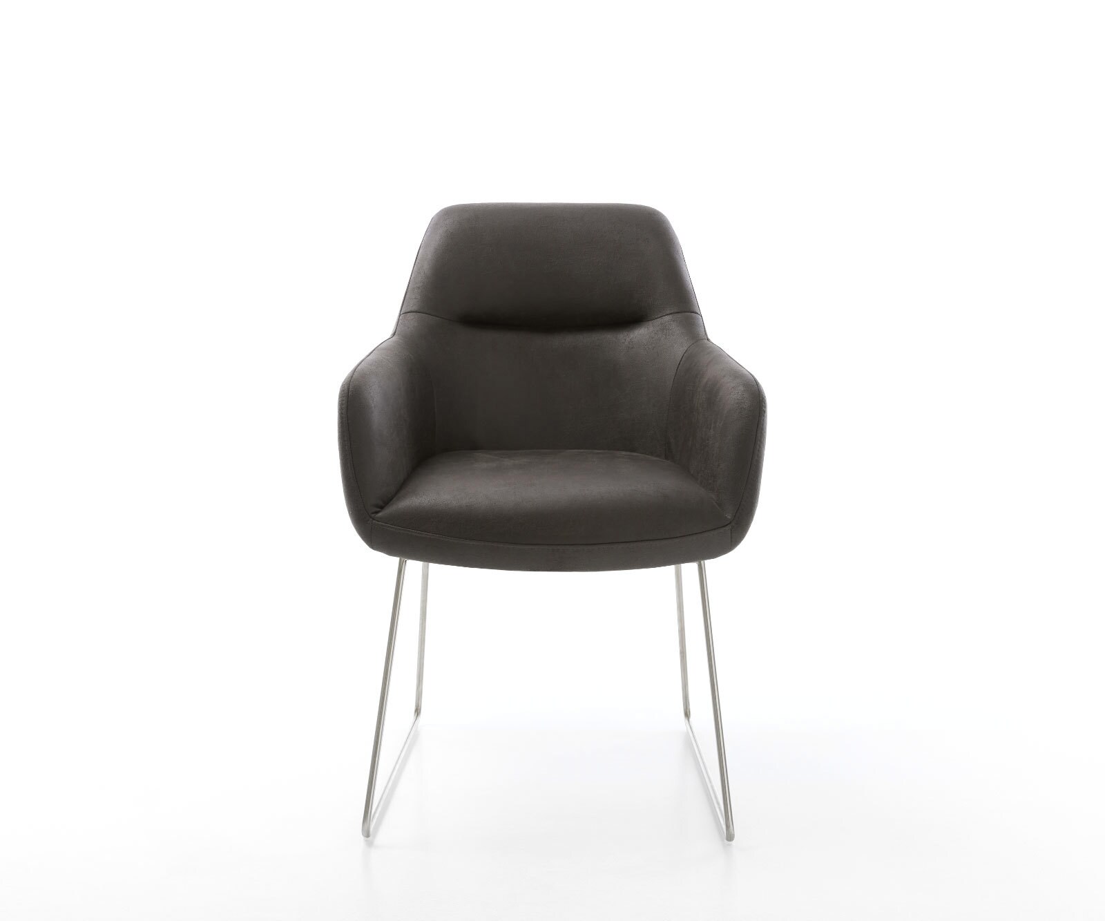 Chaise-de-salle-à-manger Pejo-Flex microvelours anthracite vintage pied trapèze acier inoxydable brossé ressorts ensachés 1