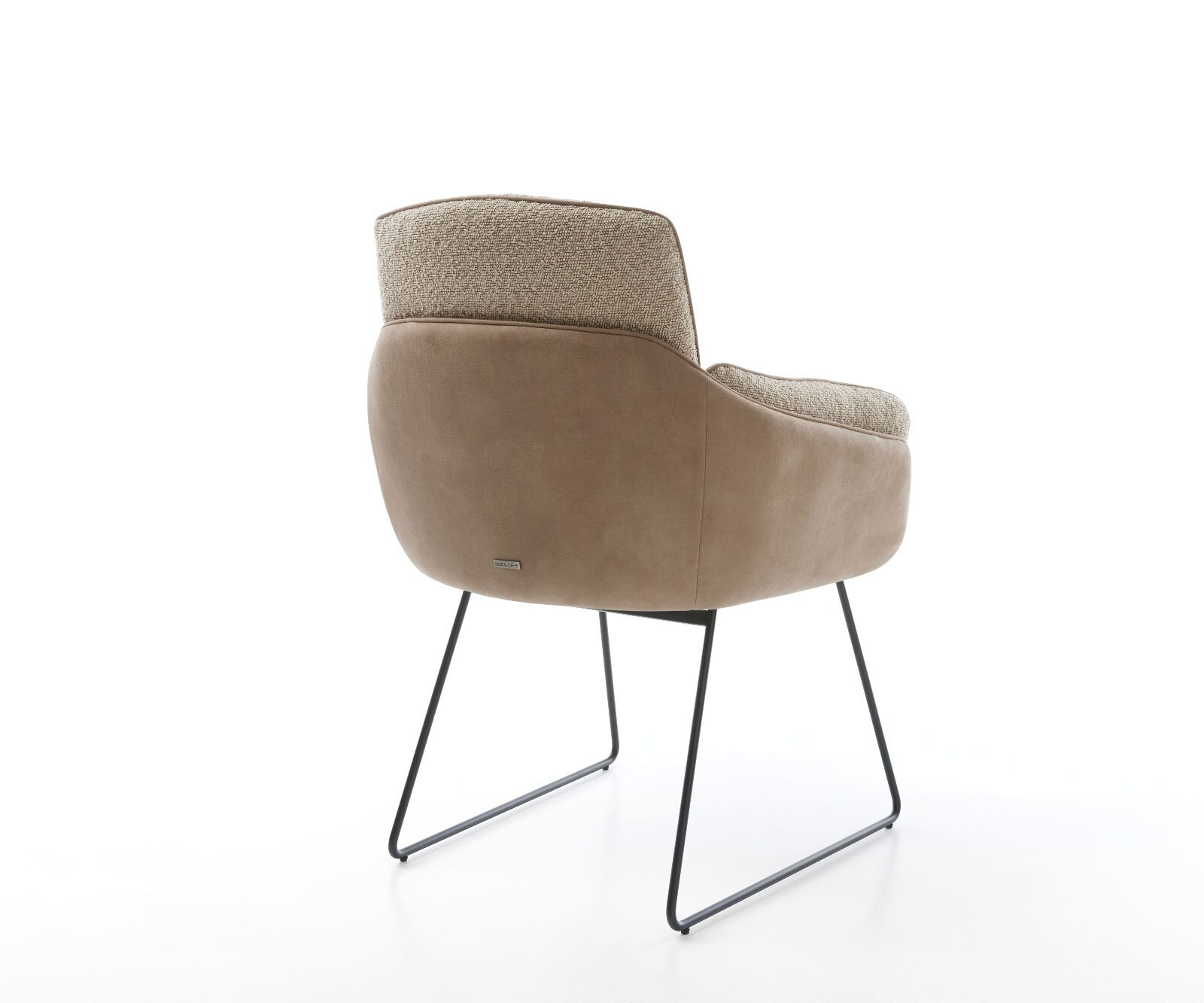 Chaise-de-salle-à-manger Luan-Flex avec accoudoirs tissu mixte couleur boue pied trapèze noir 3 Chaise-de-salle-à-manger Luan-Flex avec accoudoirs tissu mixte couleur boue pied trapèze noir 3