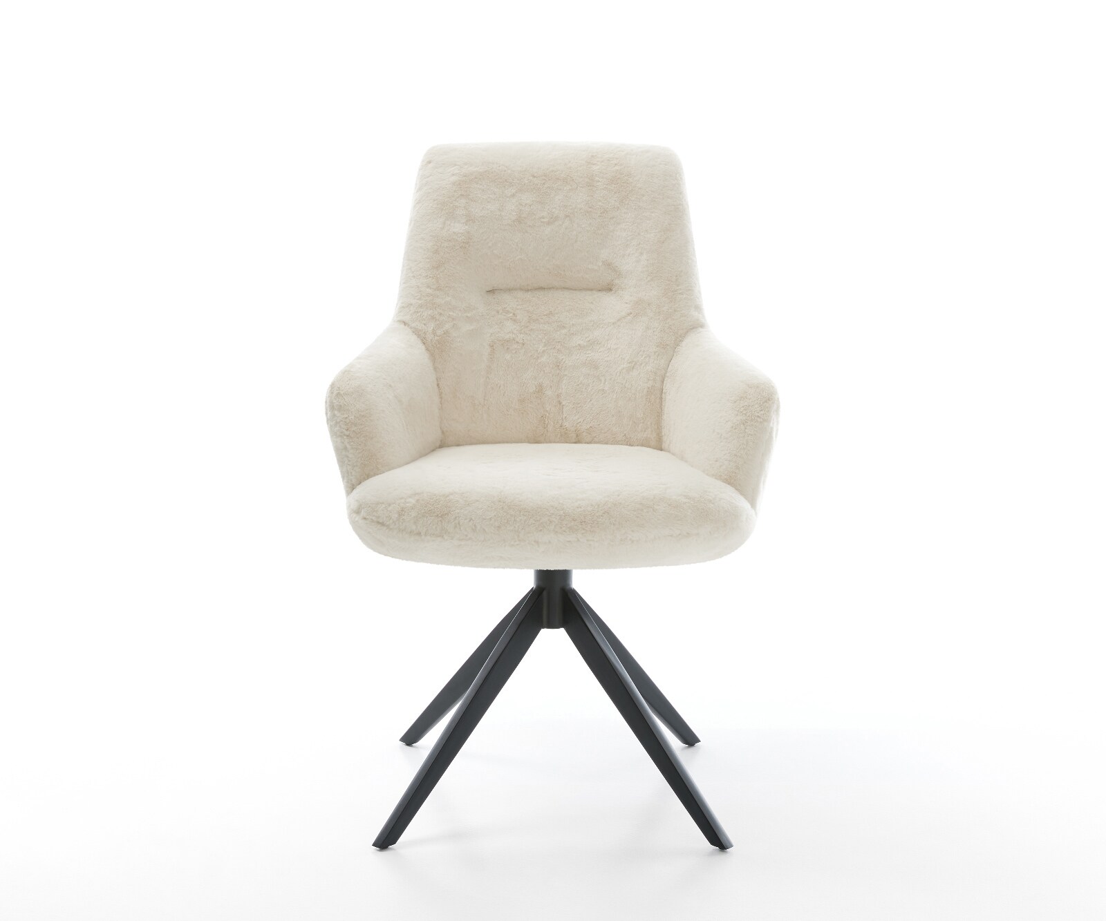 Chaise-pivotante Zelia-Flex avec accoudoirs peluche crème-blanc pied croisé large noir pivotement sur 360° fonction bascule resorts ensachés 1