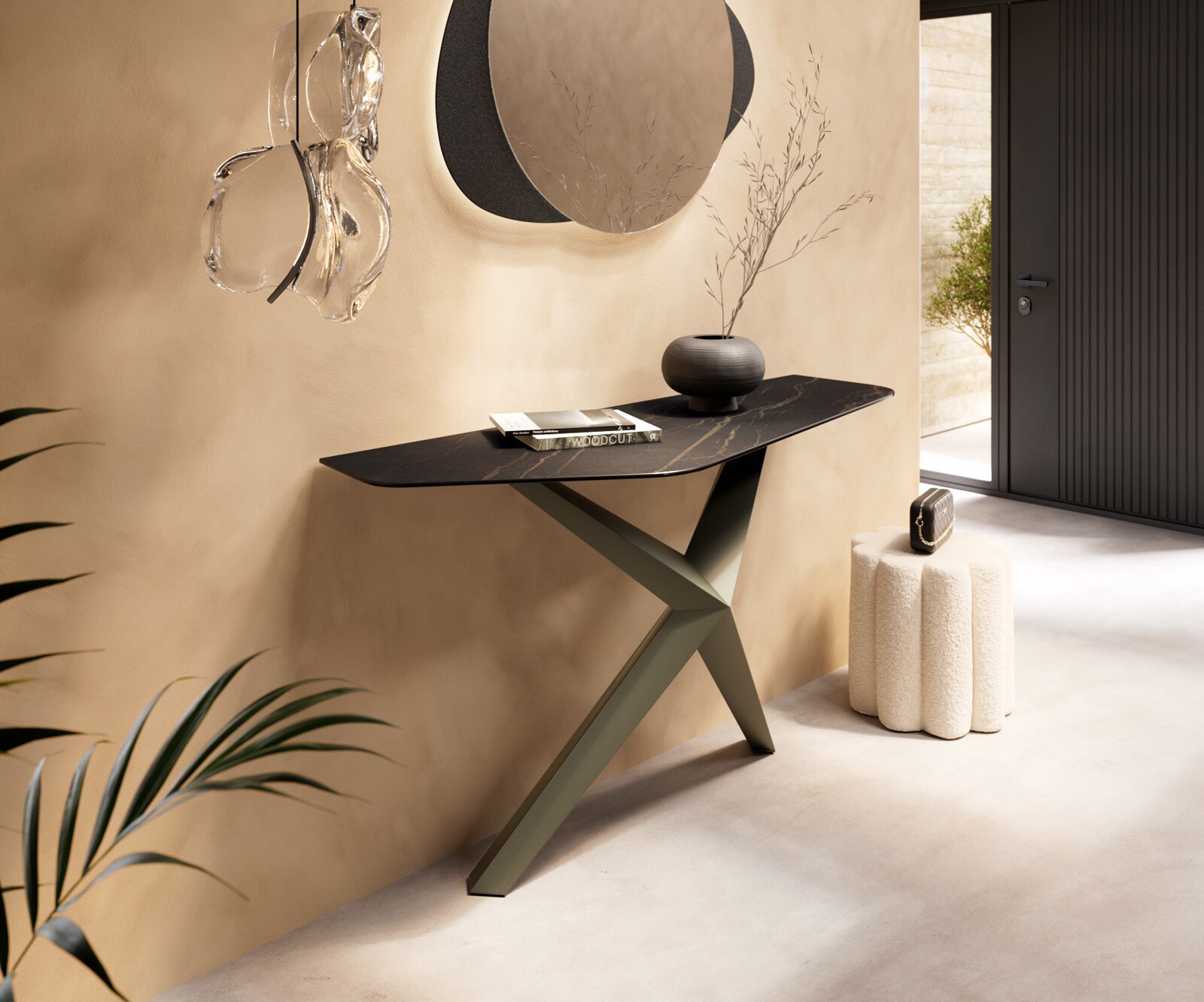 Console Edge Polygonal 140x50 cm Céramique Laminam® Noir Desir Braun Zentharo Métal Effektfinish Titan 4