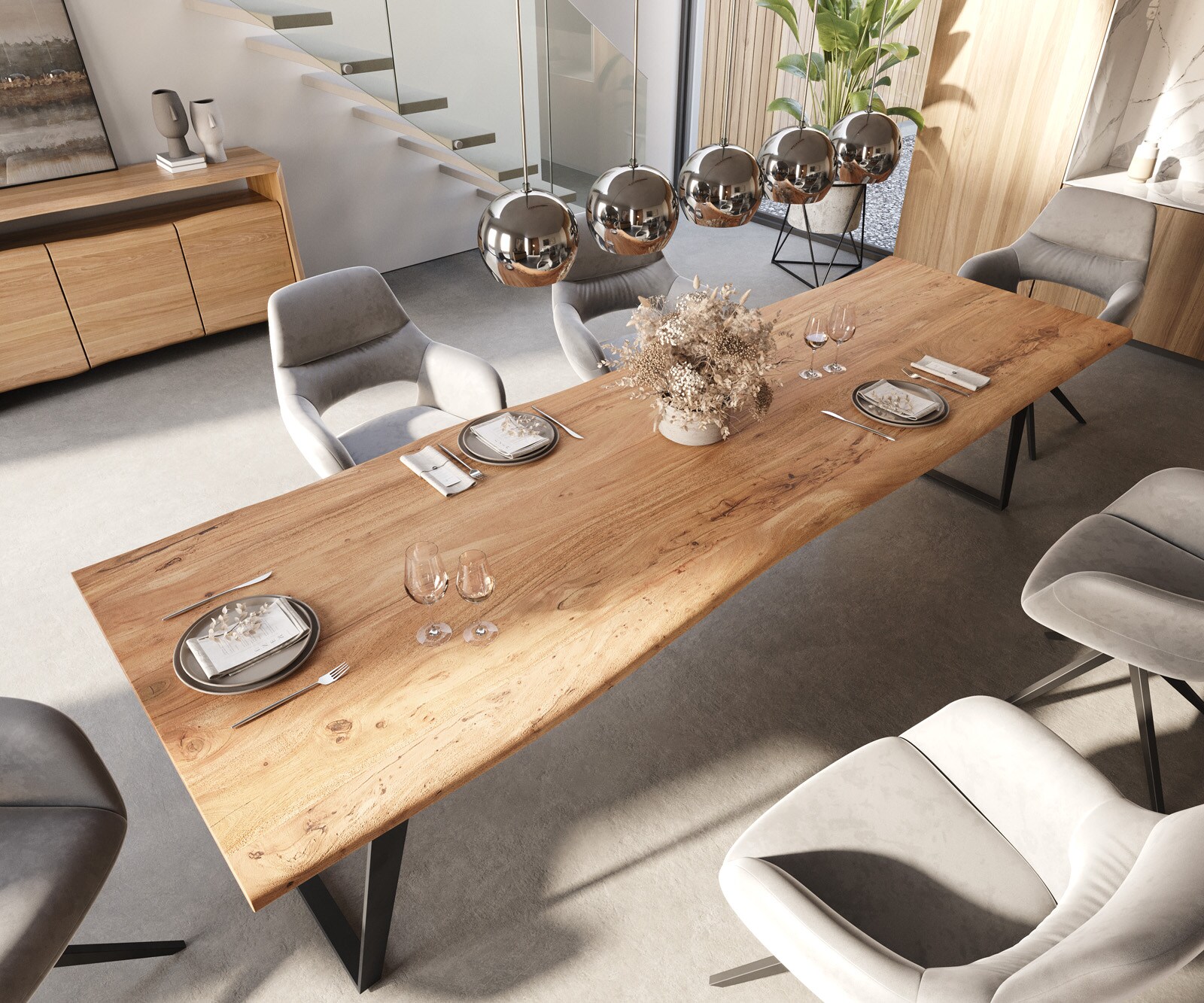 Table-à-manger Edge 300x100 acacia nature métal incliné Live-Edge 4