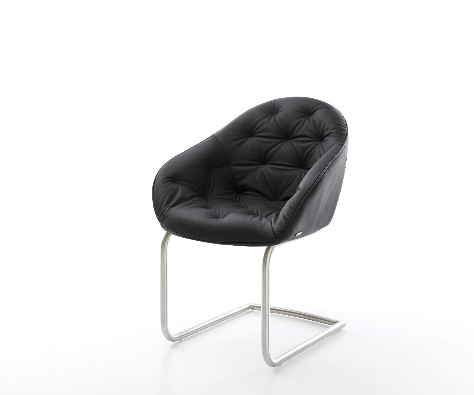 Cantilever Gaio-Flex cuir de vache noir pied cantilever rond acier inoxydable brossé