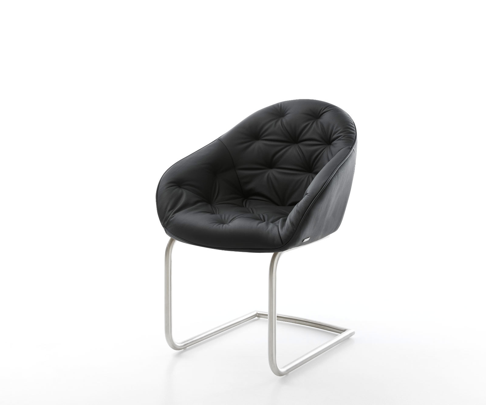 Cantilever Gaio-Flex cuir de vache noir pied cantilever rond acier inoxydable brossé Cantilever Gaio-Flex cuir de vache noir pied cantilever rond acier inoxydable brossé