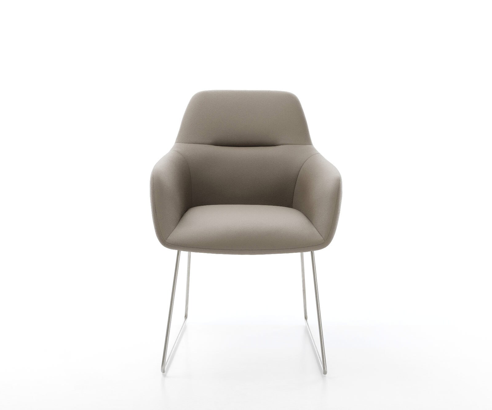 Chaise-de-salle-à-manger Pejo-Flex cuir de vache couleur boue pied trapèze acier inoxydable brossé ressorts ensachés 2