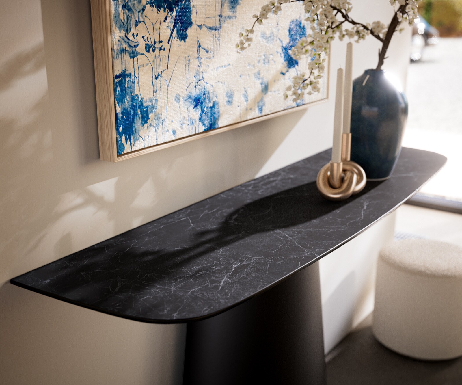 Console Edge forme bateau 140x40 cm Céramique Laminam® Nero Greco Anthrazit Conos Métal Noir 2