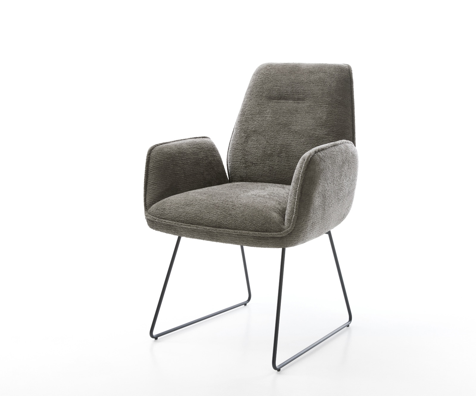 Chaise-de-salle-à-manger Zoa-Flex bouclé doux couleur boue pied trapèze noir resorts ensachés