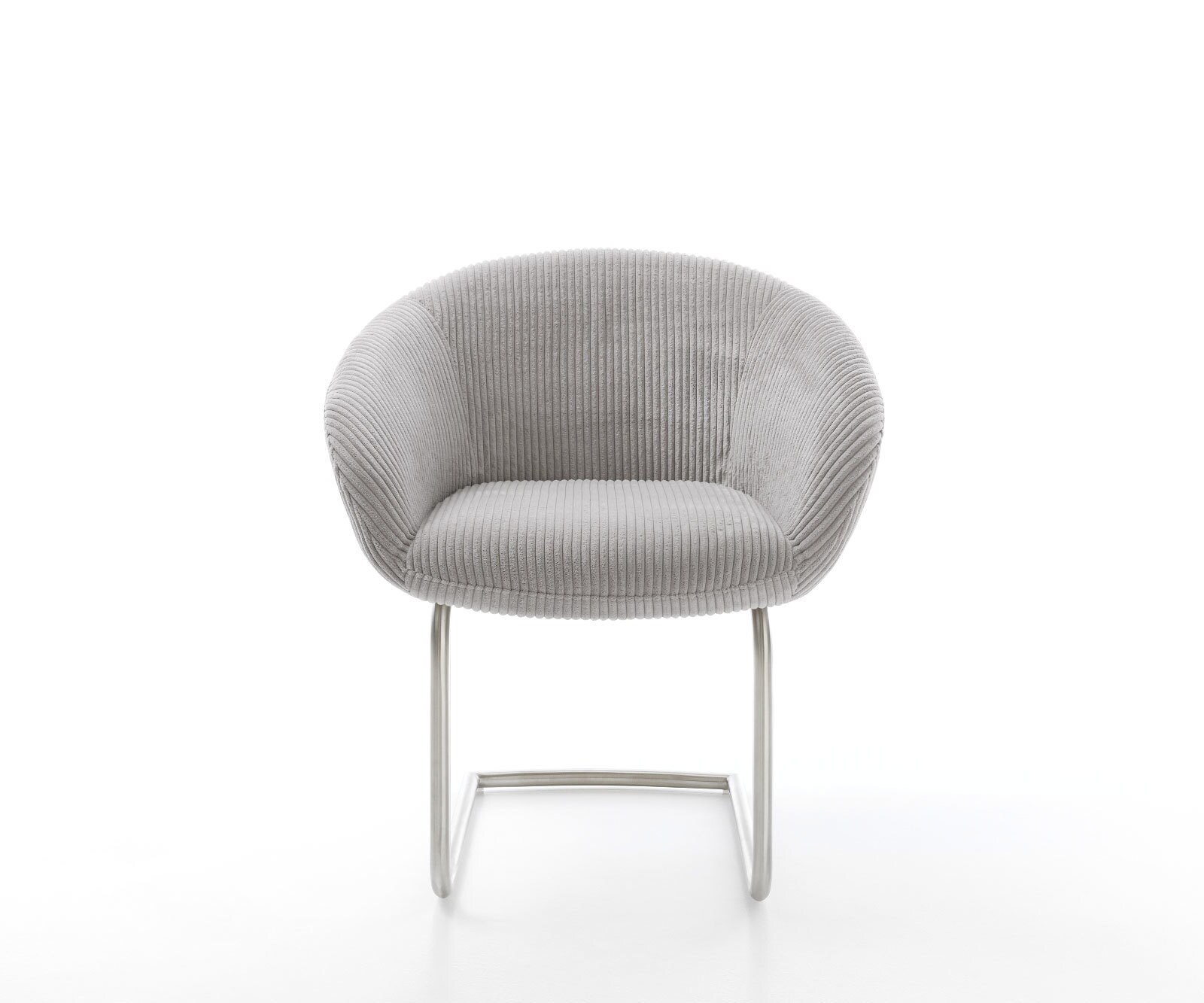 Cantilever Vinka-Flex avec accoudoirs côtelé gris argenté pied cantilever rond acier inoxydable brossé ressorts ensachés 2