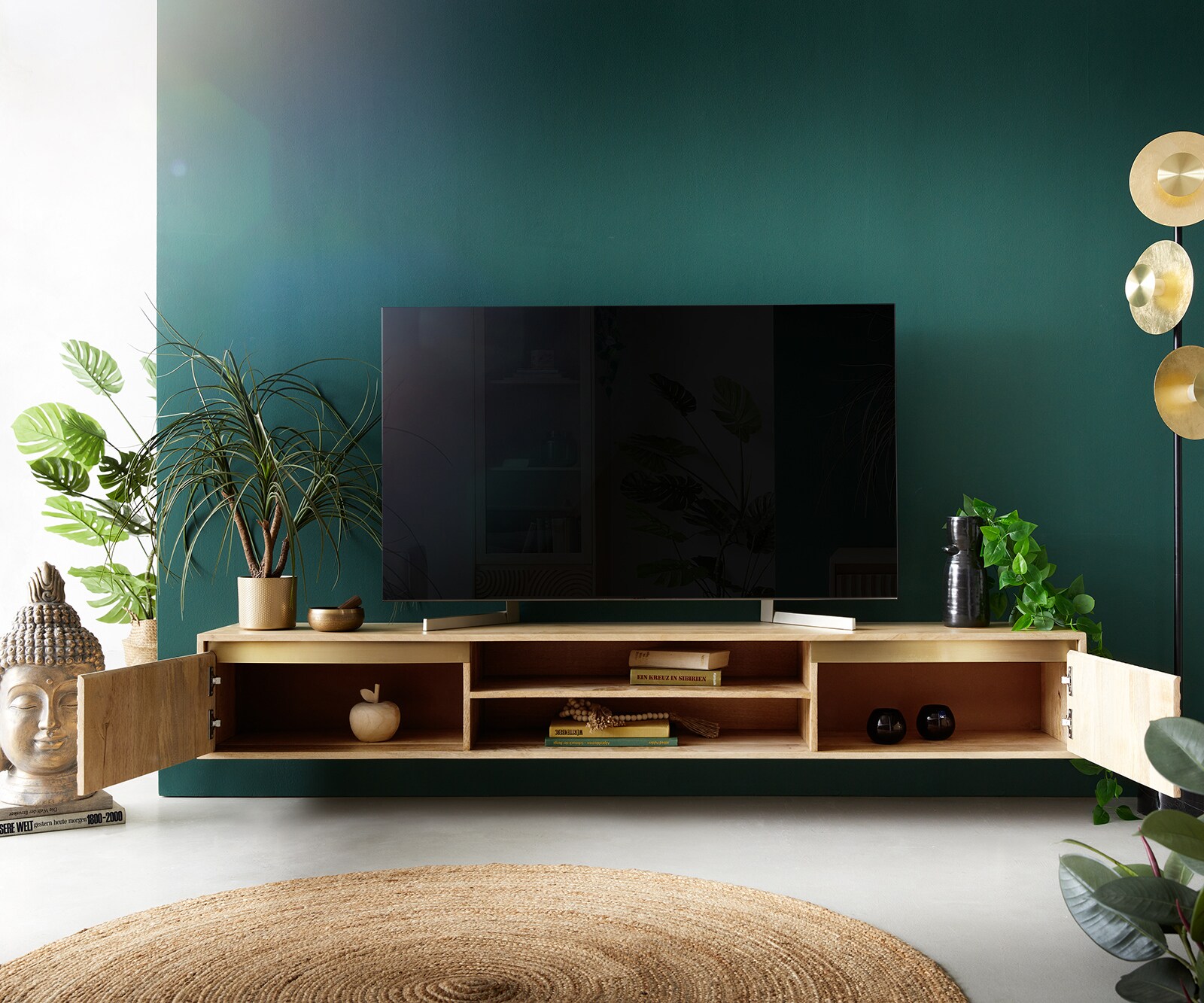 Meuble-TV Budaya 200 cm manguier naturel 2 portes fixation murale 3