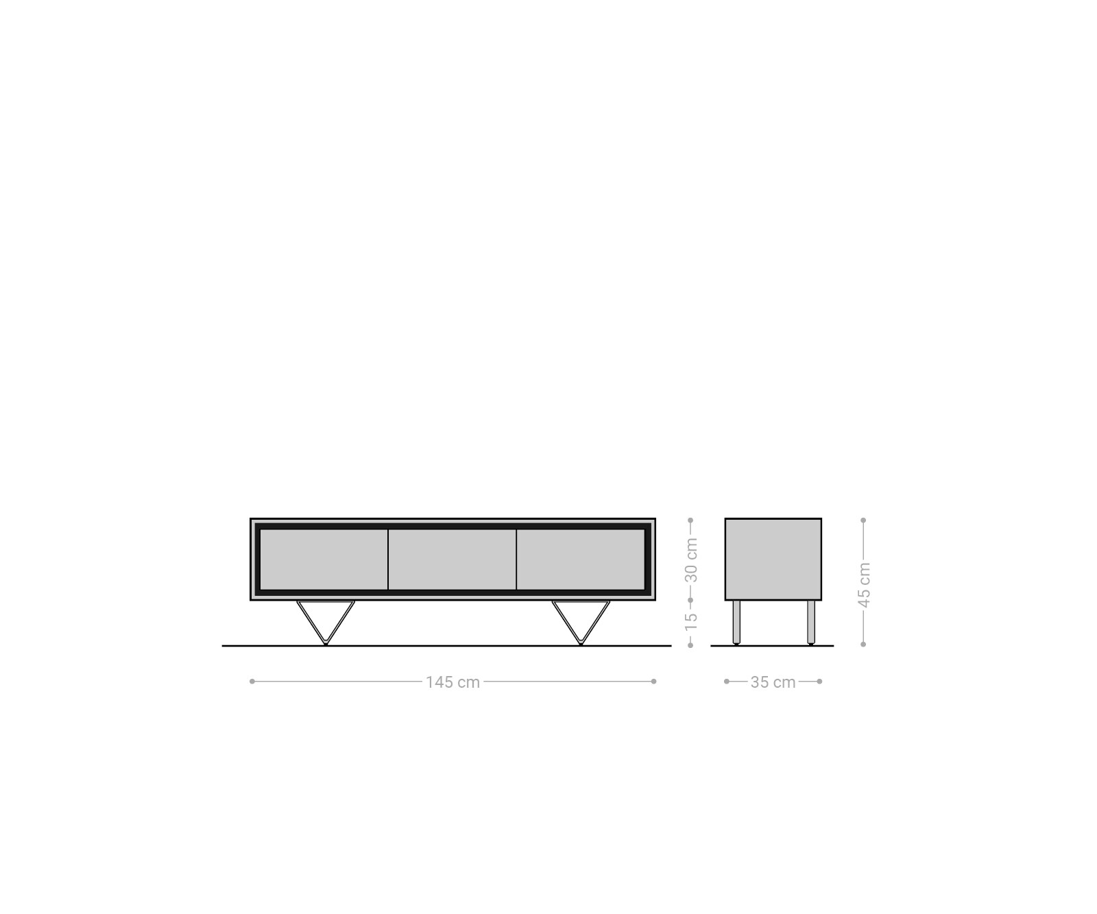 Buffet bas Stonegrace 145 cm acacia nature 3 portes placage en pierre pieds en V 6