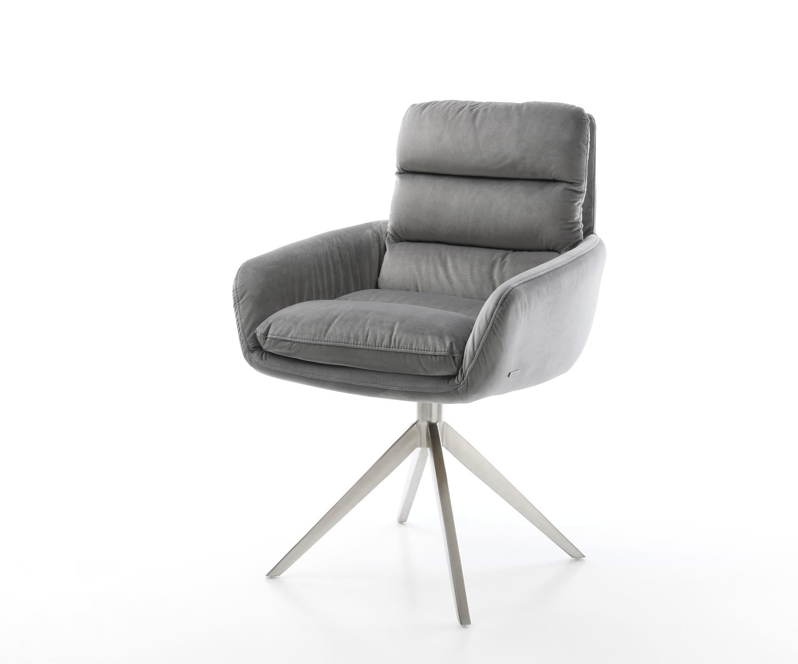 Chaise-pivotante Abelia-Flex velours gris pied croisé large acier inoxydable brossé pivotement sur 360° fonction bascule Chaise-pivotante Abelia-Flex velours gris pied croisé large acier inoxydable brossé pivotement sur 360° fonction bascule