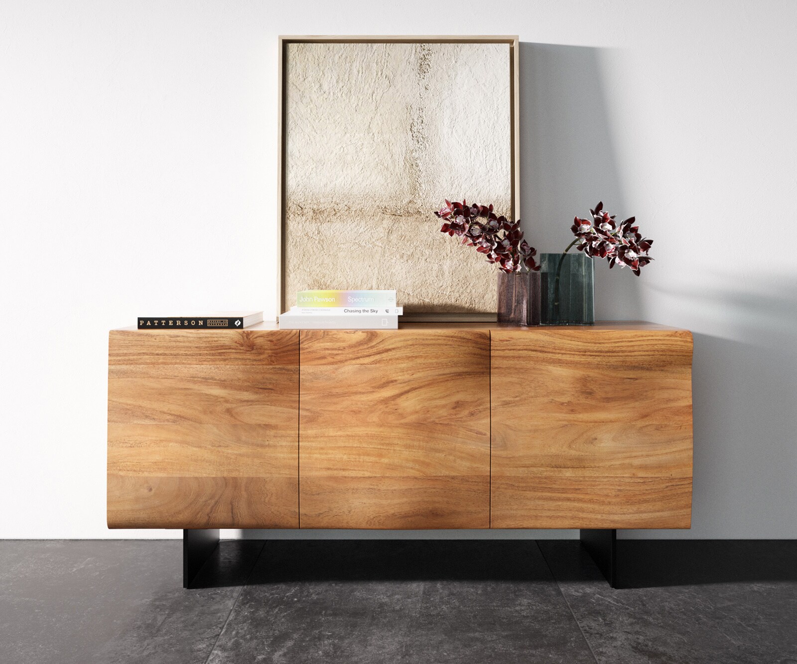 Buffet New Live-Edge 145 cm acacia naturel 3 portes pied aspect flottant métal noir 3