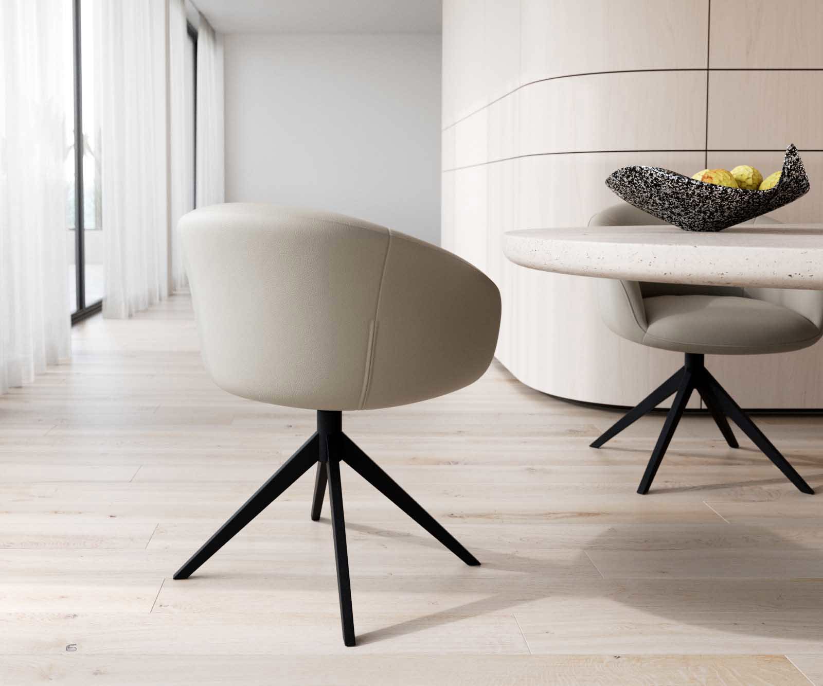 Chaise-pivotante Vinka-Flex avec accoudoirs cuir de vache couleur boue pied croisé large noir pivotement sur 360° ressorts ensachés 4 Chaise-pivotante Vinka-Flex avec accoudoirs cuir de vache couleur boue pied croisé large noir pivotement sur 360° ressorts ensachés 4