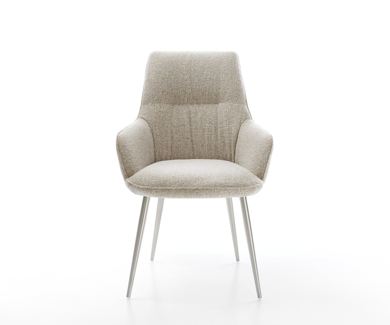 Chaise-de-salle-à-manger Zelia-Flex avec accoudoirs tissu tissé doux beige 4 pieds coniques acier inoxydable resorts ensachés 2