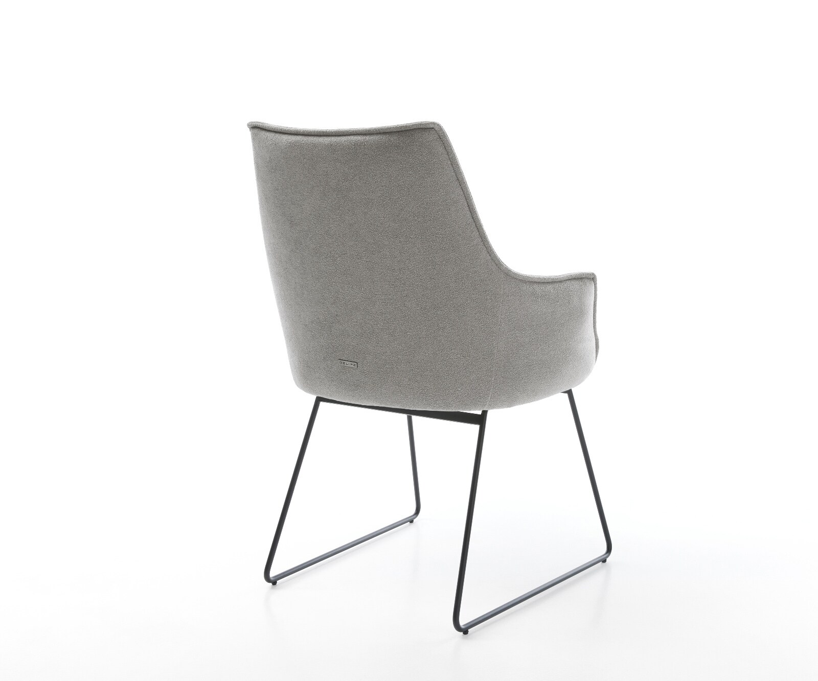 Chaise-de-salle-à-manger Alja-Flex avec accoudoirs tissu structuré doux gris pied trapèze noir resorts ensachés 4
