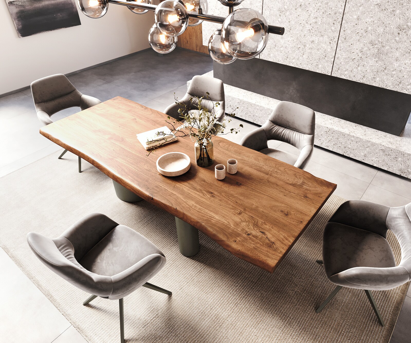 Table à manger Edge 260x100 XL Acacia Marron Troa Métal finition à effet Titane Live-Edge 4