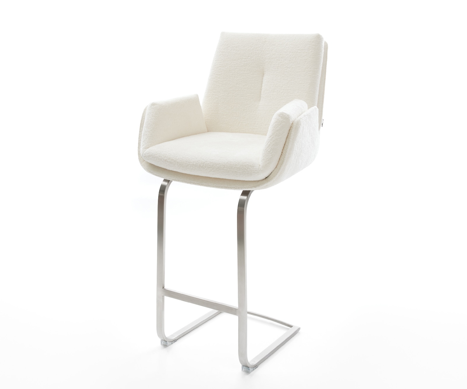 Chaise-de-bar Clea-Flex Bouclé doux Beige Pied cantilever acier inoxydable Argent 1