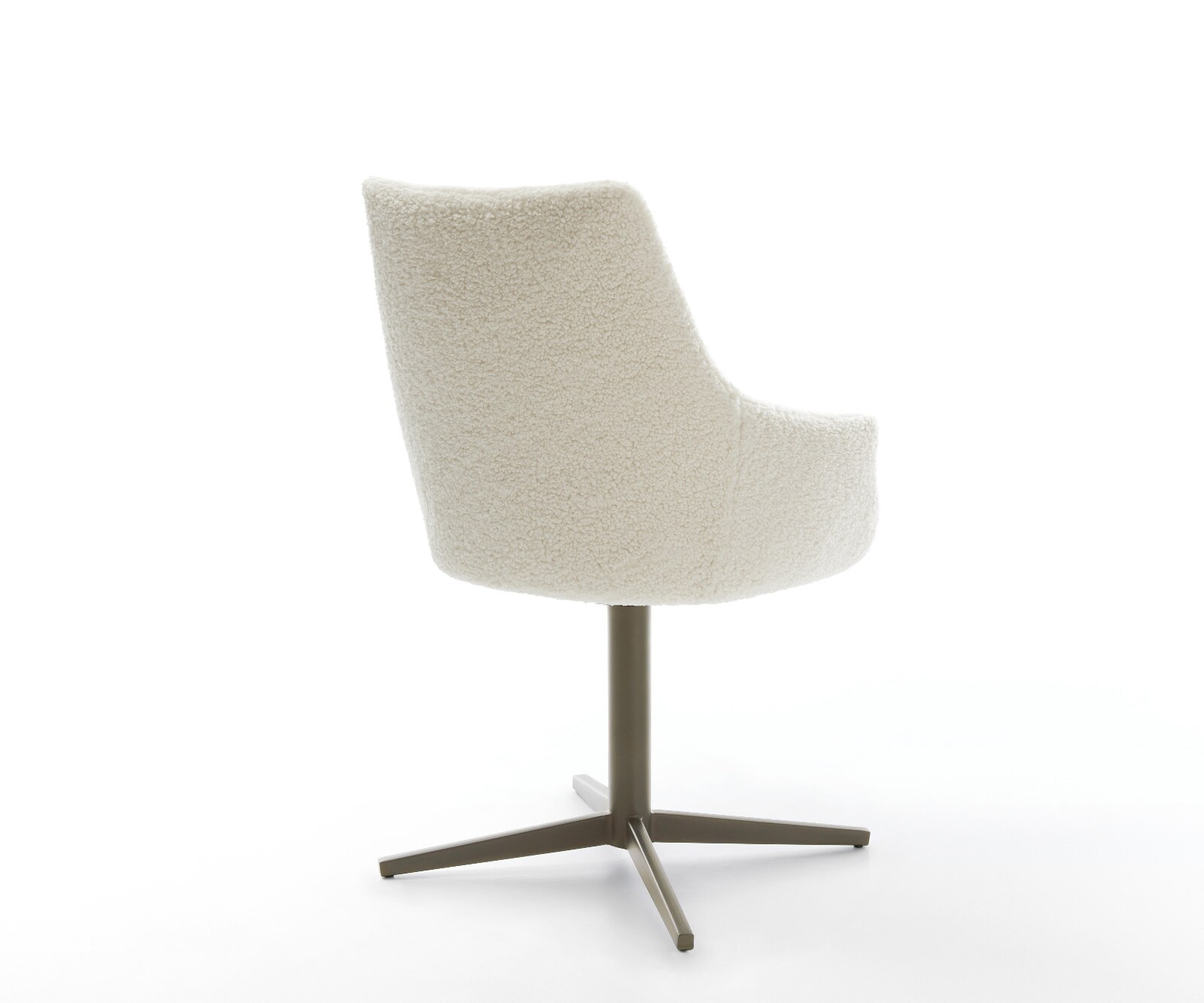 Chaise-pivotante Alja-Flex avec accoudoirs tissu teddy beige pied de chaise 4 branches aspect titane pivotement sur 360° ressorts ensachés 4