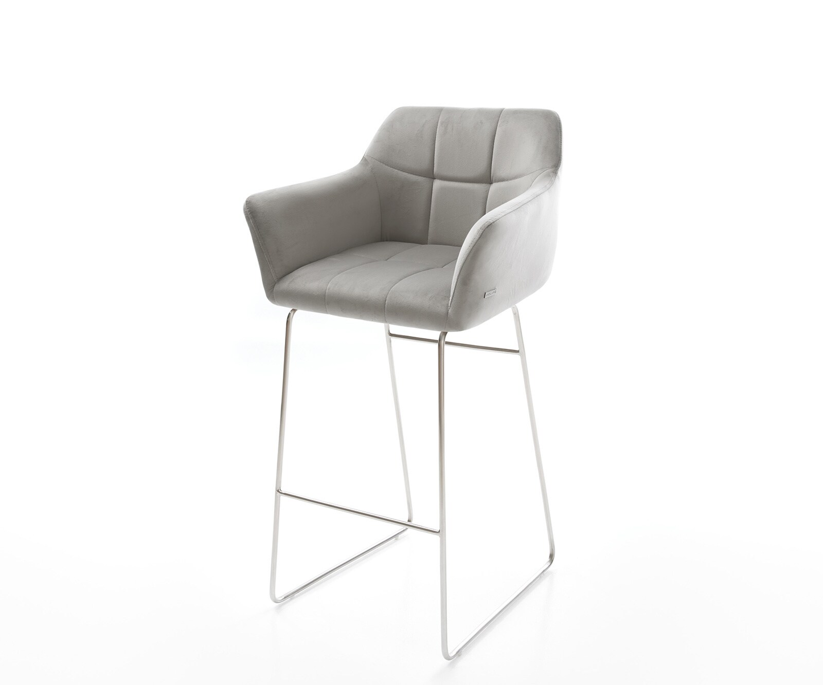 Chaise-de-bar Yulo-Flex velours gris cadre de patins acier inoxydable
