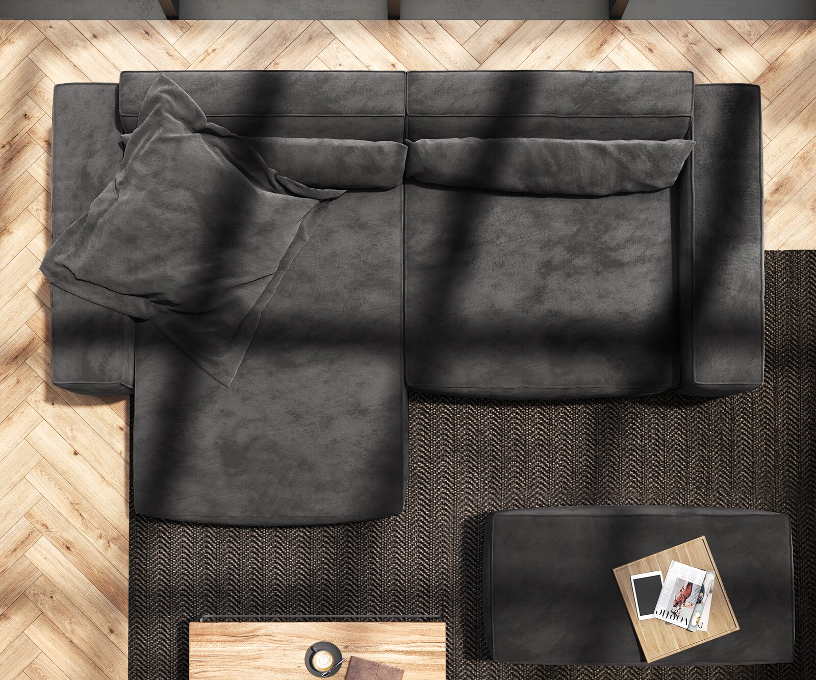 Canapé d'angle Sirpio XL 270x170 cm Microfibre Noir Recamiere variable avec Tabouret 8