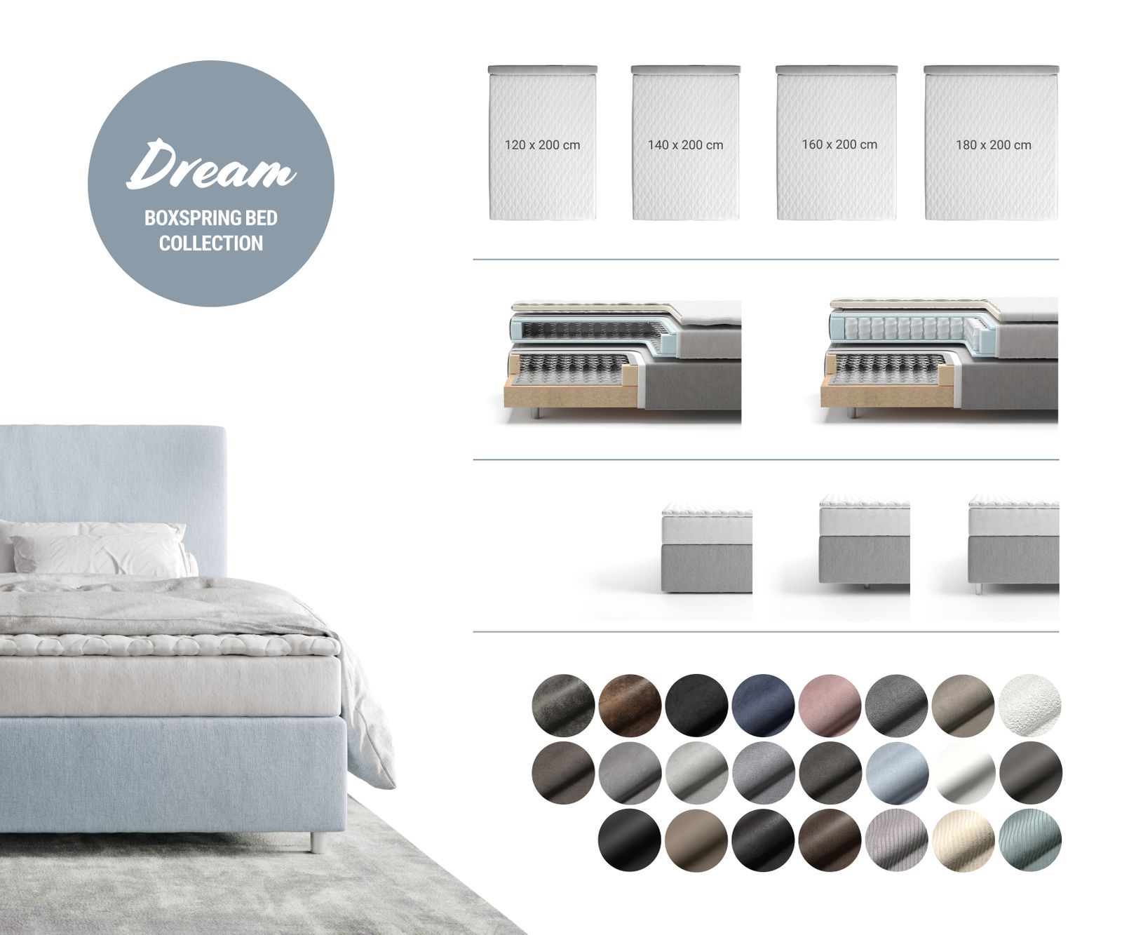 Lit-à-sommier-tapissier Dream-Well 180x200 cm Bouclé Crème-Blanc avec matelas à ressorts ensachés et surmatelas Visco 6 Lit-à-sommier-tapissier Dream-Well 180x200 cm Bouclé Crème-Blanc avec matelas à ressorts ensachés et surmatelas Visco 6