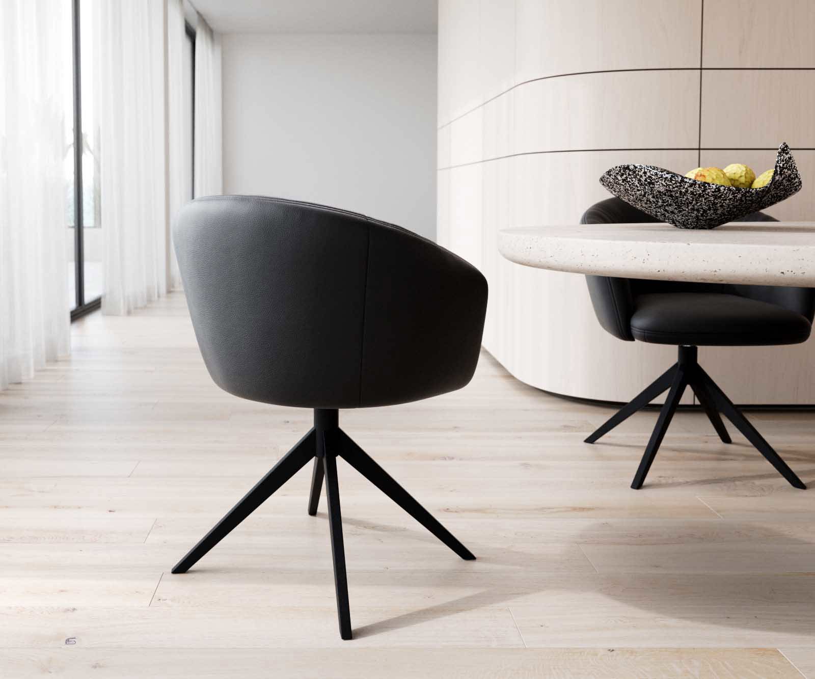 Chaise-pivotante Caja-Flex avec accoudoirs cuir de vache noir pied croisé large noir pivotement sur 360° ressorts ensachés 4 Chaise-pivotante Caja-Flex avec accoudoirs cuir de vache noir pied croisé large noir pivotement sur 360° ressorts ensachés 4