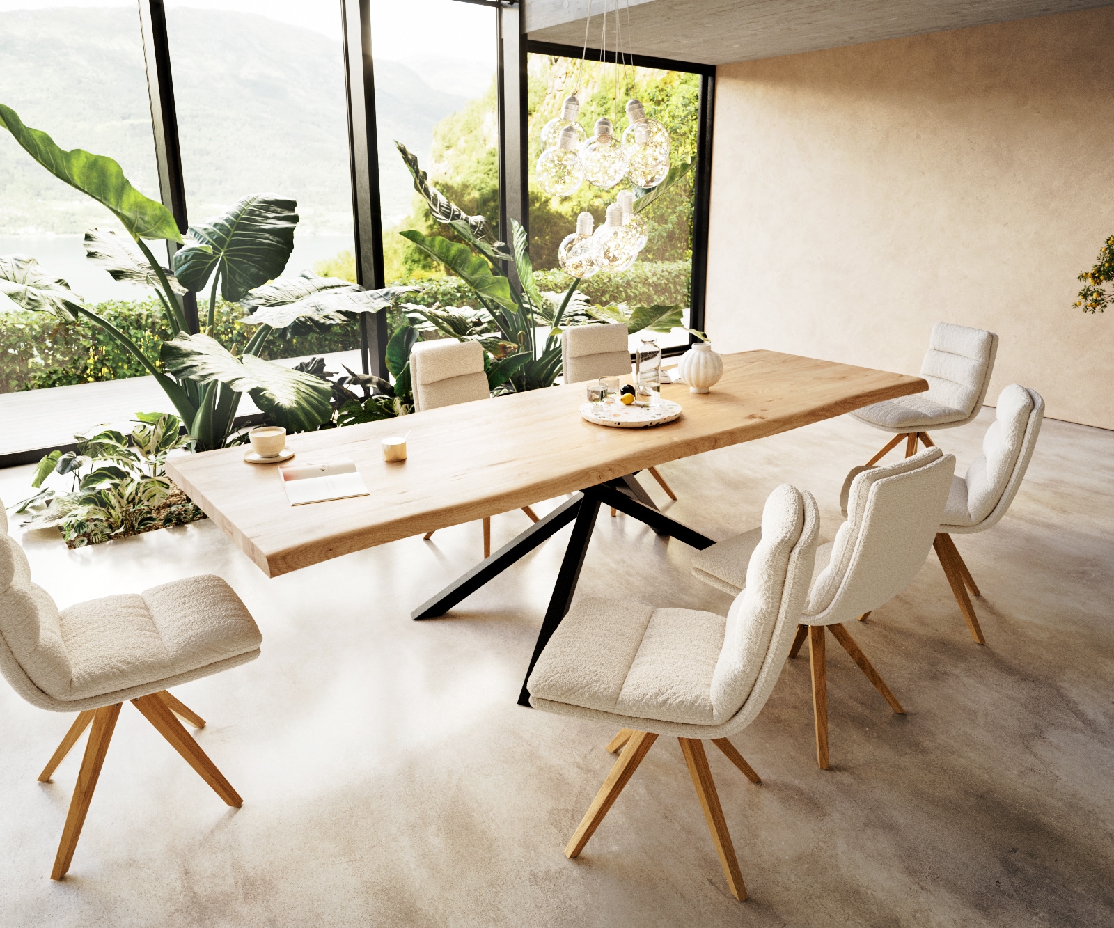 Table à manger Edge 300x100 chêne nature cadre croisé rectangle noir Live-Edge 5 Table à manger Edge 300x100 chêne nature cadre croisé rectangle noir Live-Edge 5