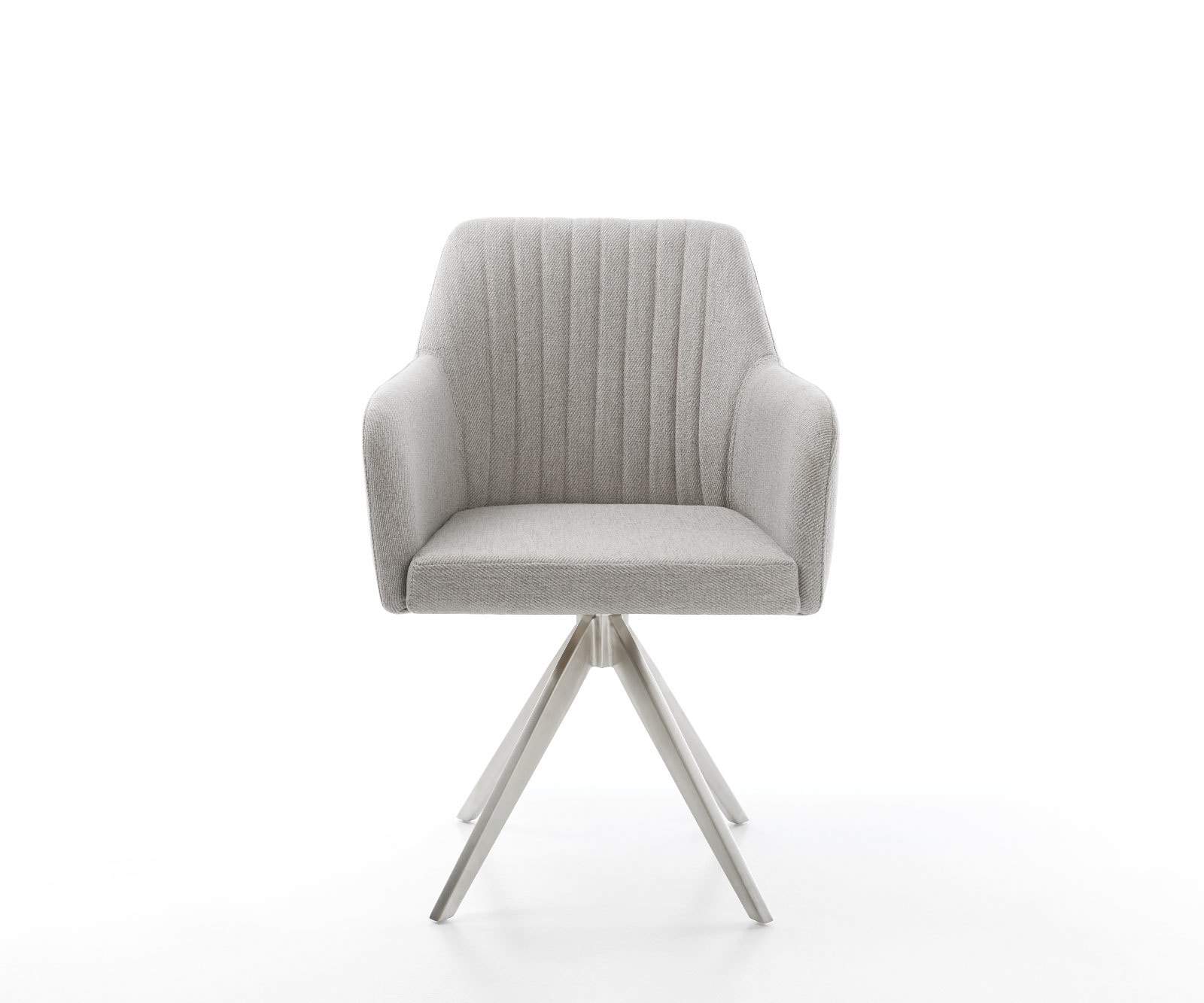 Chaise-de-salle-à-manger Greg-Flex rayures gris clair pied croisé angulaire acier inoxydable brossé ressorts ensachés 1 Chaise-de-salle-à-manger Greg-Flex rayures gris clair pied croisé angulaire acier inoxydable brossé ressorts ensachés 1