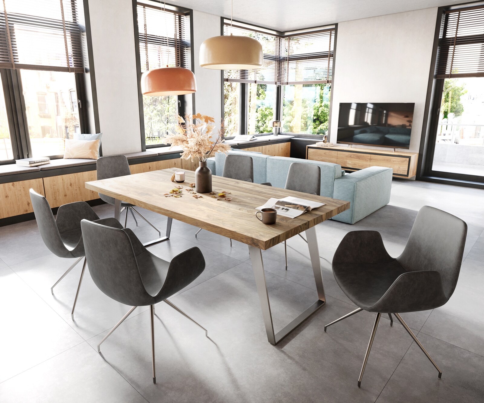 Chaise-de-salle-à-manger Ilia-Flex avec accoudoirs microvelours anthracite vintage pied croisé conique acier inoxydable brossé 3 Chaise-de-salle-à-manger Ilia-Flex avec accoudoirs microvelours anthracite vintage pied croisé conique acier inoxydable brossé 3