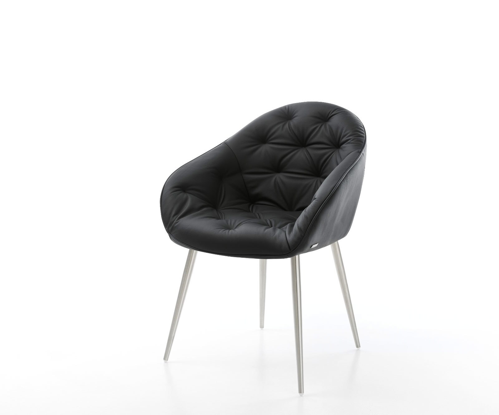 Chaise-de-salle-à-manger Gaio-Flex cuir de vache noir 4 pieds coniques acier inoxydable brossé