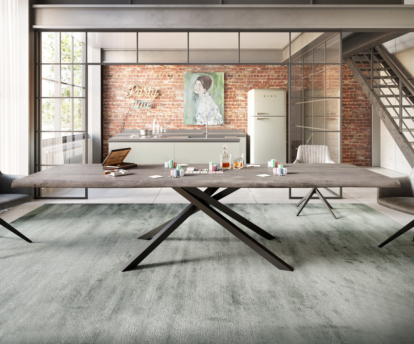 Table à manger Edge 300x100 XL acacia platine cadre croisé rectangle noir Live-Edge 4 Table à manger Edge 300x100 XL acacia platine cadre croisé rectangle noir Live-Edge 4