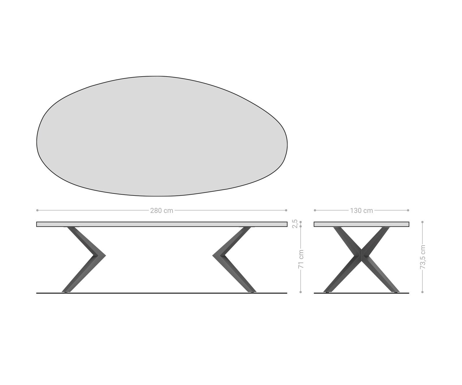 Table à manger Edge ovalee 280x130x2,5 chêne naturee Zenthara Angulaire acier inoxydable Flow-Edge 6