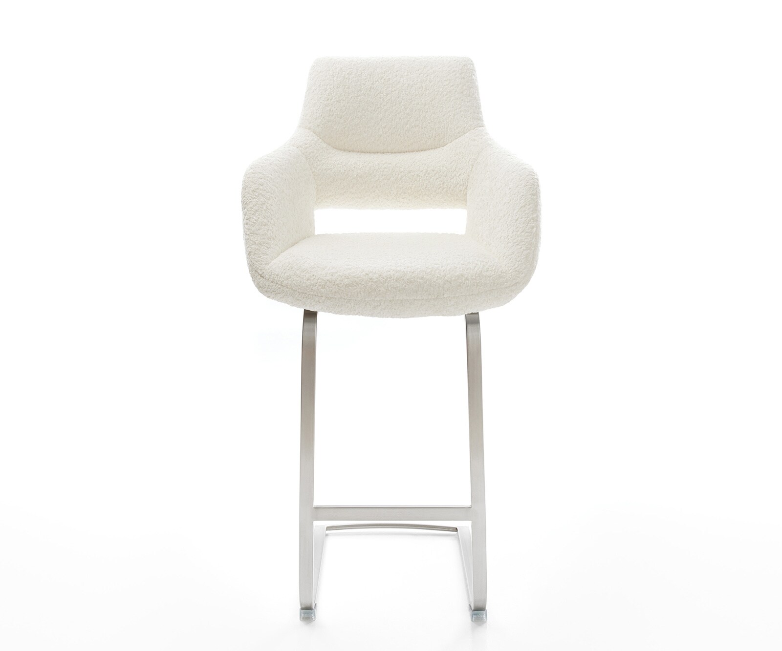 Chaise-de-bar Yago-Flex Bouclé Blanc Piétement luge plat Acier inoxydable Ressorts ensachés 1
