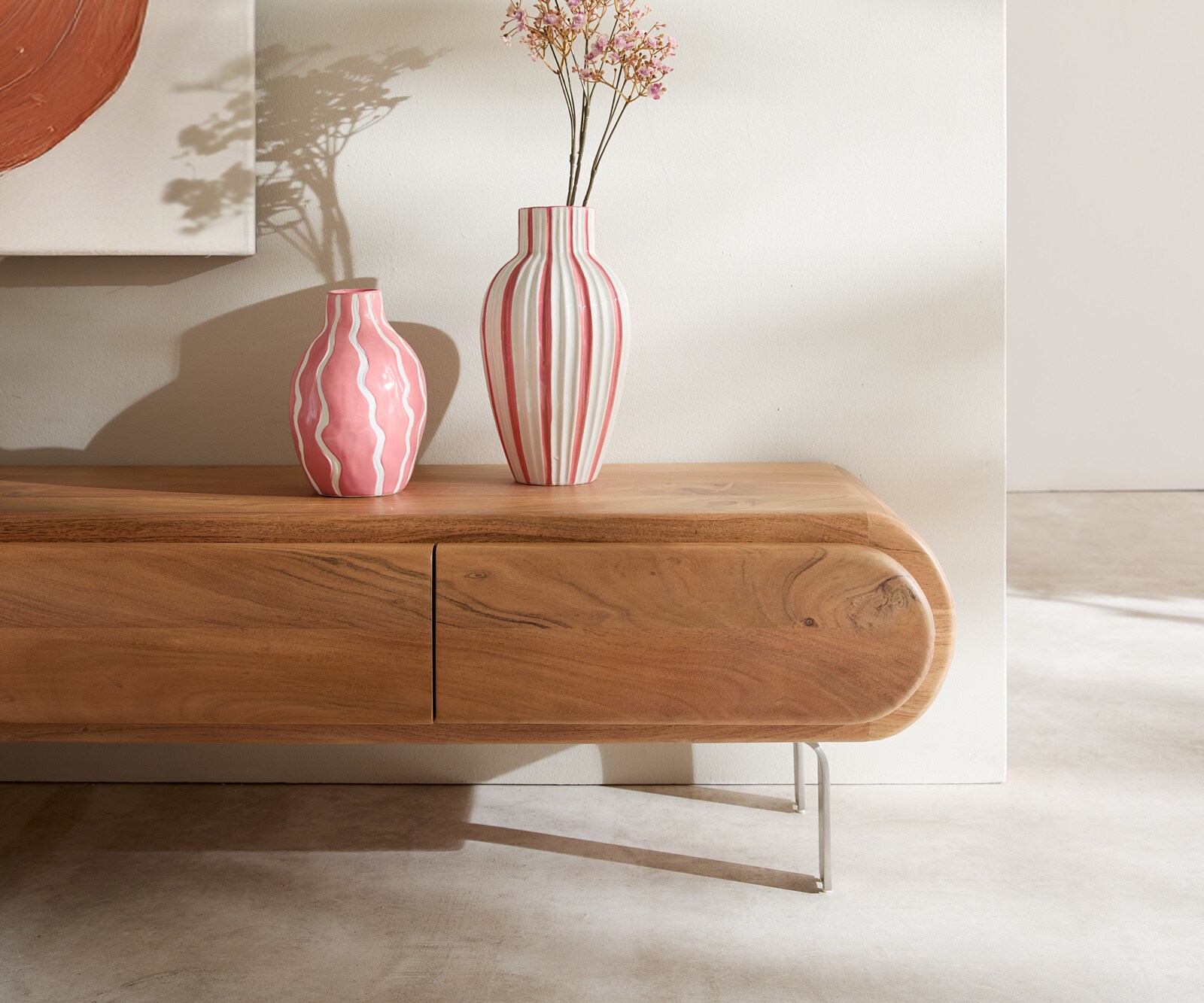 Meuble-TV Sohara 175 cm acacia naturel 4 portes pied en L argenté 4