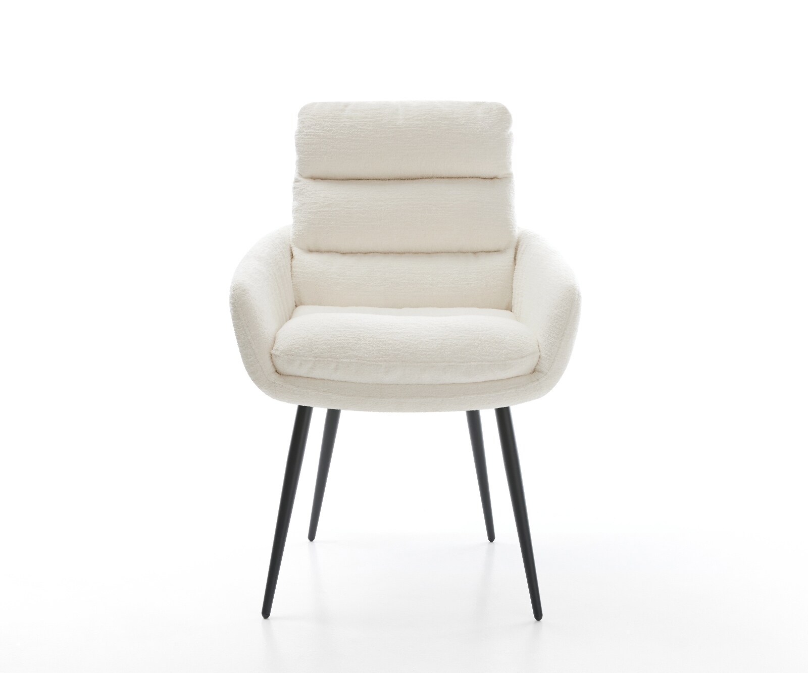 Chaise-de-salle-à-manger Abelia-Flex avec accoudoirs bouclé doux beige 4 pieds coniques noir 2