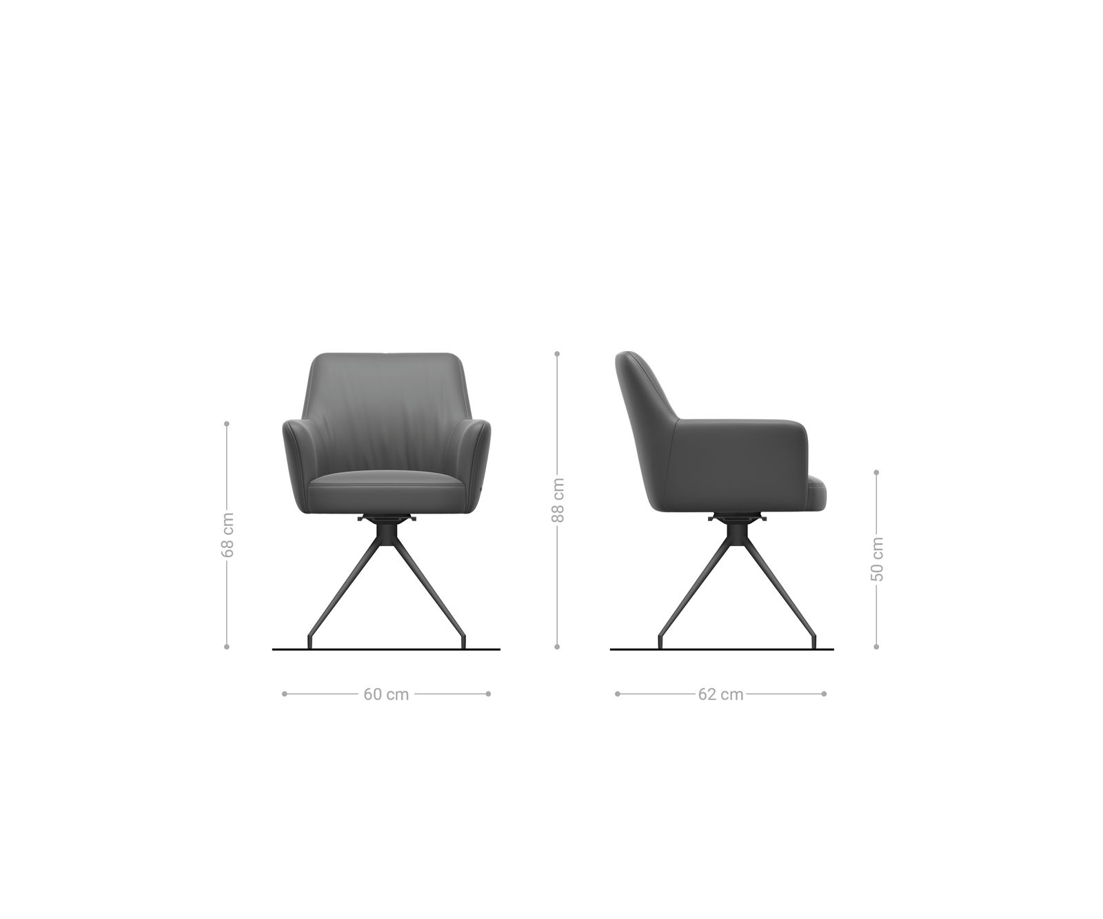 Chaise-pivotante Xana-Flex avec accoudoirs microvelours anthracite vintage pied croisé conique acier inoxydable brossé pivotement sur 180° ressorts ensachés 6