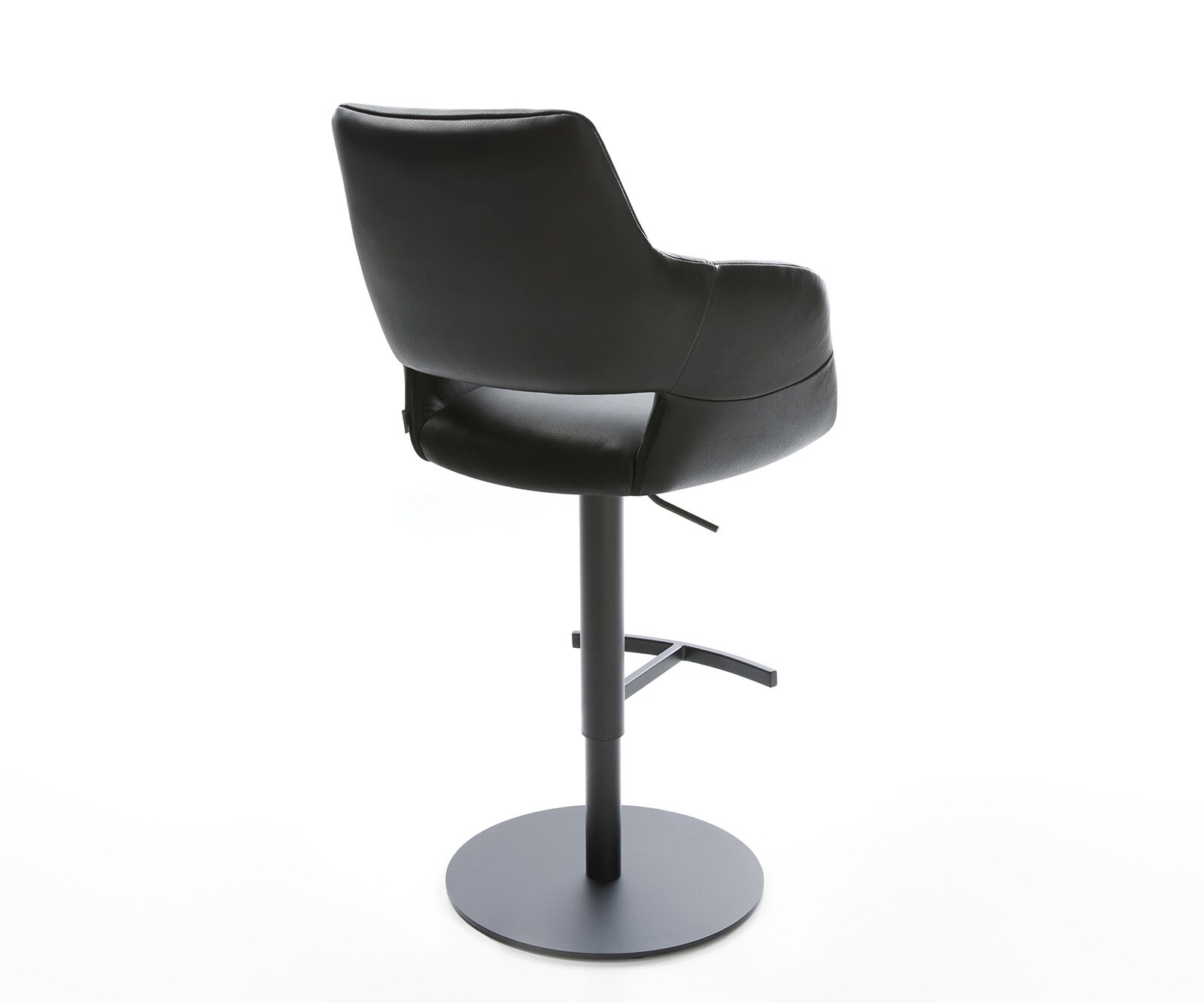 Chaise-de-bar Yago-Flex cuir véritable noir pied pivotant réglable en hauteur métal noir pivotant ressorts ensachés 4