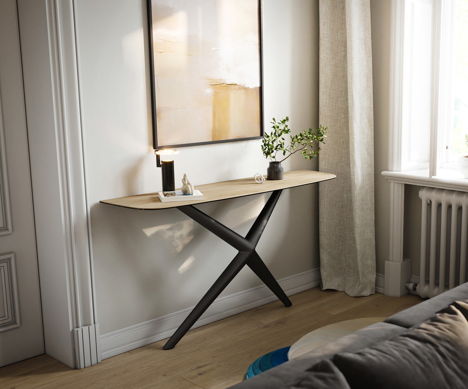 Console Edge forme bateau 140x40 cm Céramique Laminam® Sabbia Eichefarbig Estelo Métal Noir 4