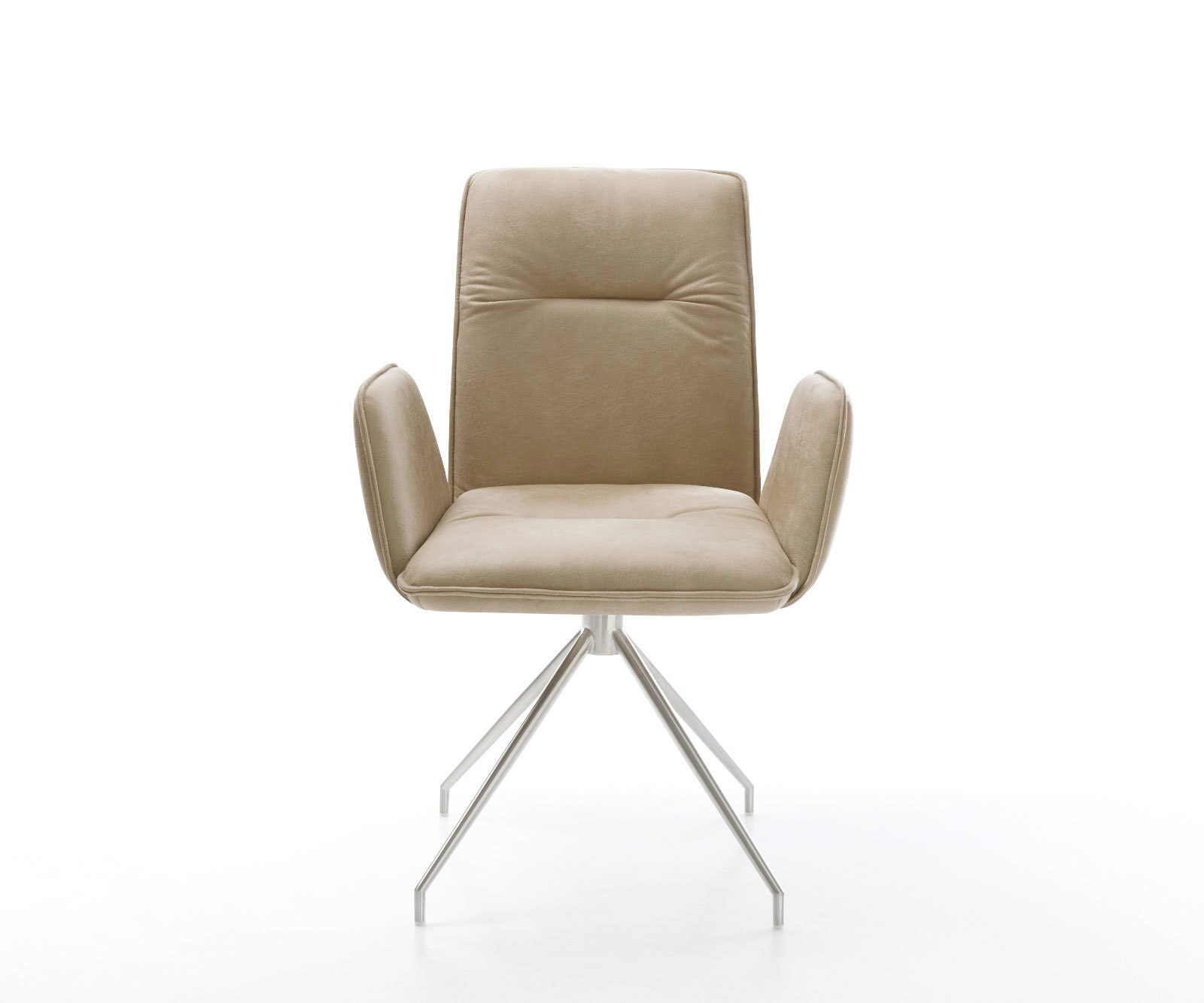 Chaise-de-salle-à-manger Vinja-Flex microvelours beige vintage pied croisé conique acier inoxydable brossé 1