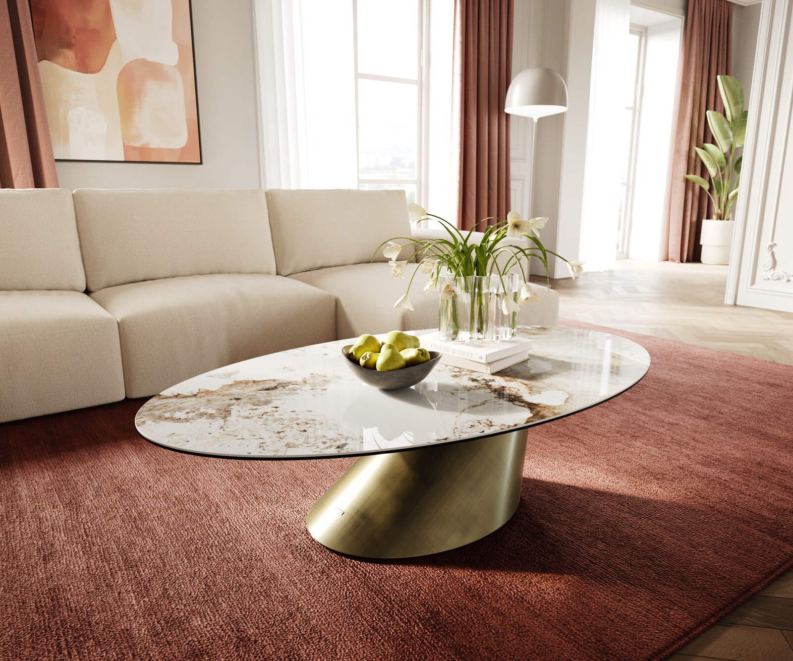 Table basse Edge Oval 140x80 cm céramique Minas Melange Conis doré métallique 1