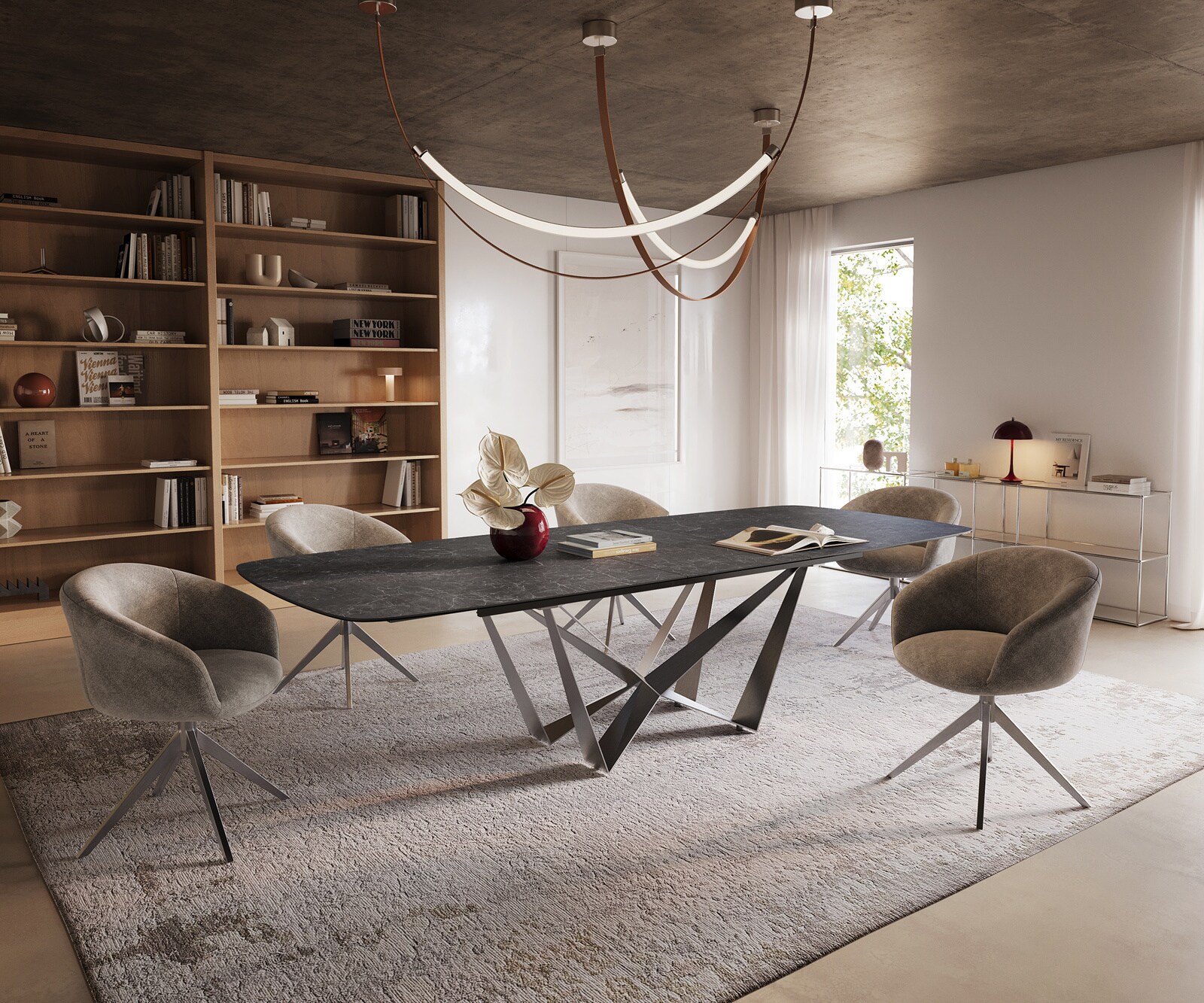Table à manger Edge Boot 240-300x120 cm Céramique Laminam® Nero Greco Anthracite Spider Flachstahl Acier inoxydable extensible 7