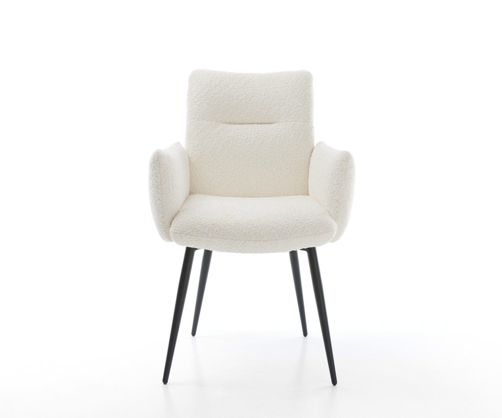 Chaise-de-salle-à-manger Jova-Flex avec accoudoirs bouclé blanc 4 pieds coniques noir ressorts ensachés 2