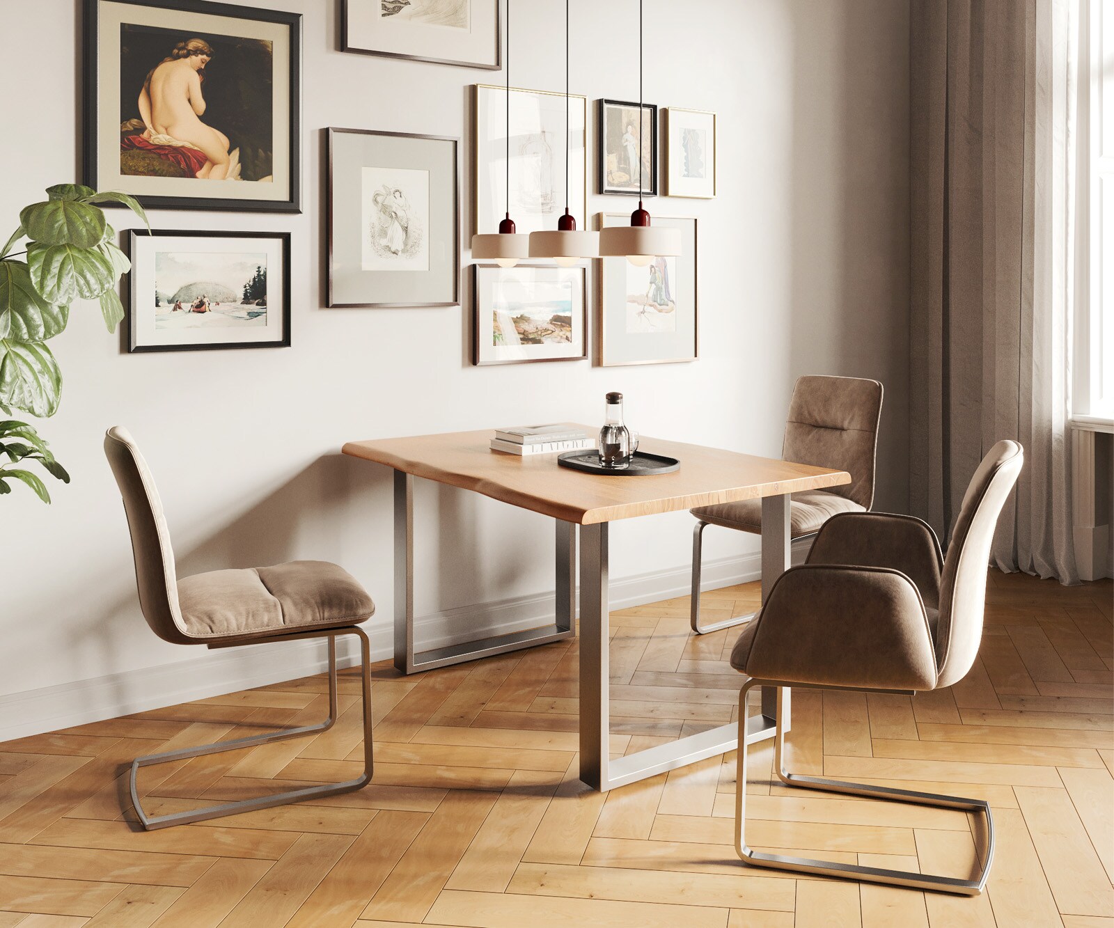 Table-à-manger Edge 140x90 acacia nature acier inoxydable mince Live-Edge 5