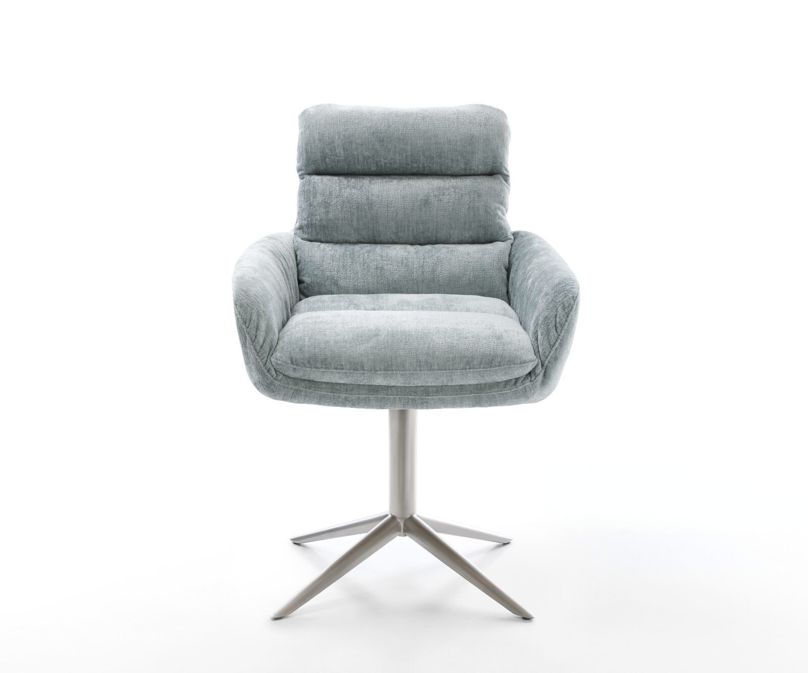 Chaise-pivotante Abelia-Flex avec accoudoirs chenille bleu pastel pied de chaise 4 branches acier inoxydable brossé pivotement sur 360° fonction bascule 2