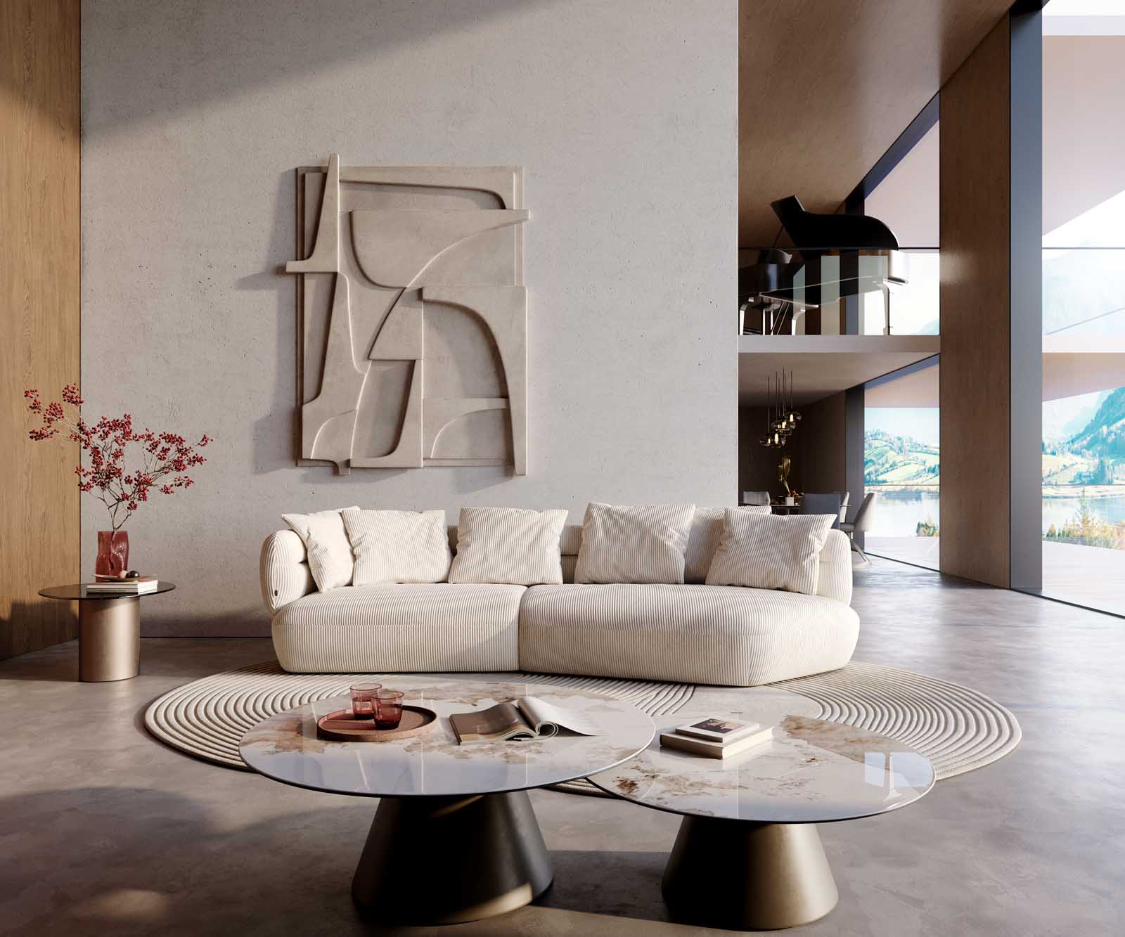 Canapé Roya 320x140 cm Velours côtelé Beige 1