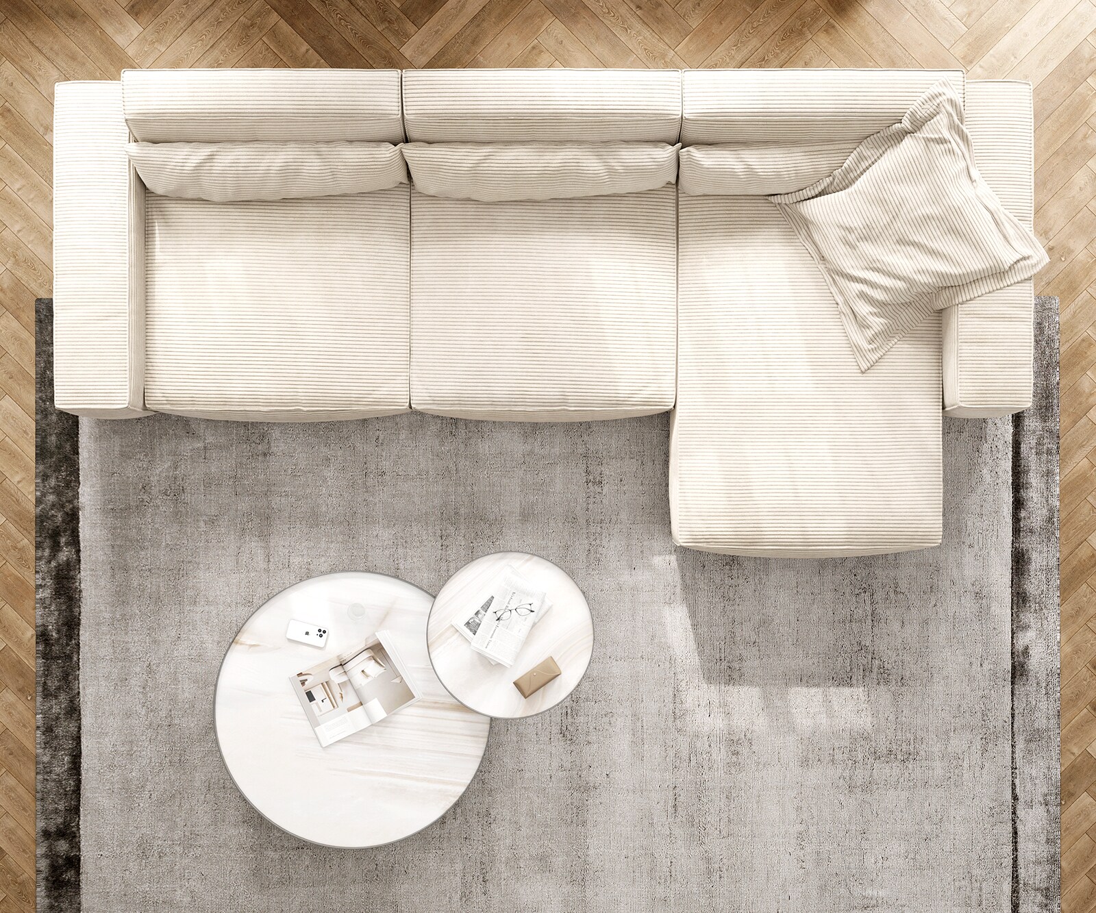 Canapé d'angle Sirpio XL 370x170 cm Velours côtelé Beige Recamiere variable 4