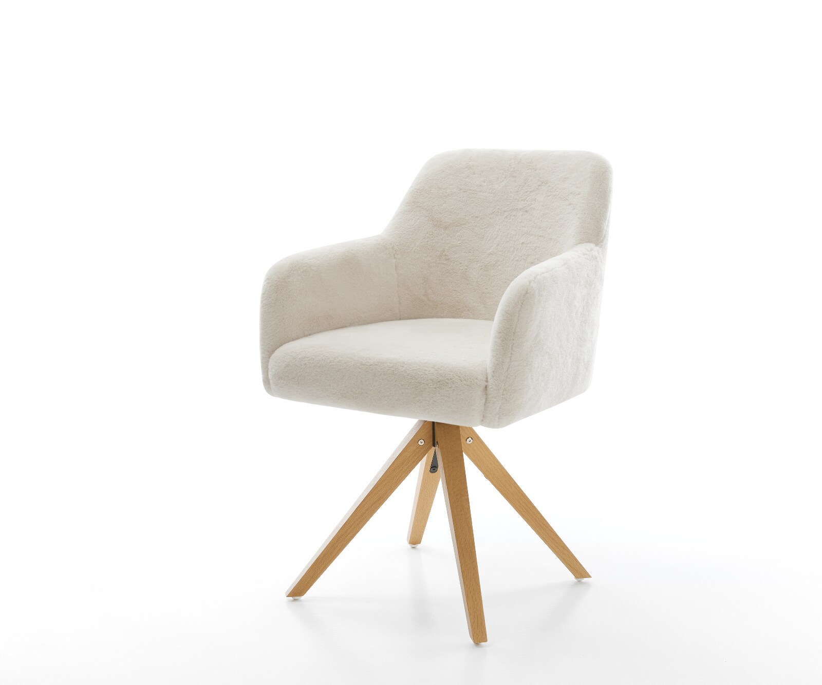 Chaise-pivotante Greg-Flex peluche crème-blanc pied en bois angulaire naturel pivotement sur 180° ressorts ensachés 1