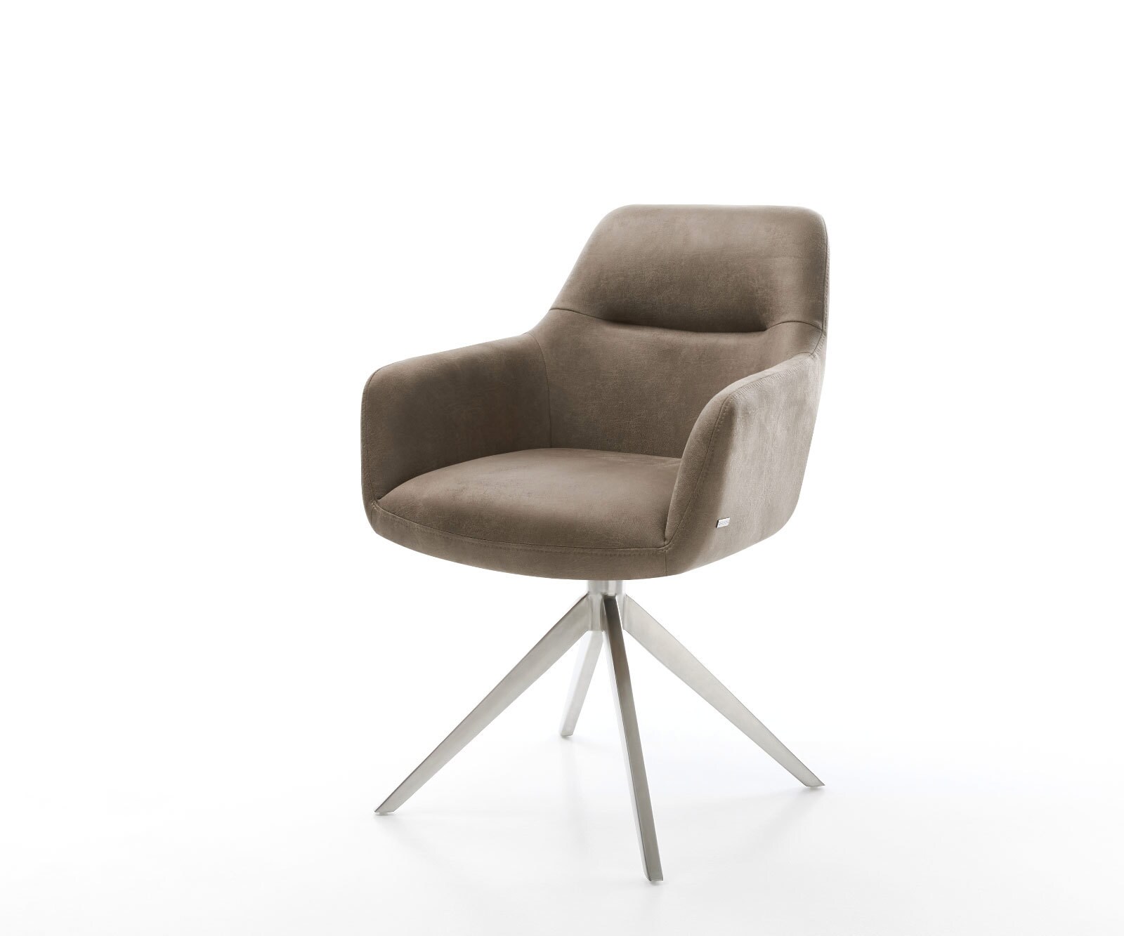 Chaise-pivotante Pejo-Flex microvelours taupe vintage pied croisé large acier inoxydable brossé pivotement sur 360° fonction bascule ressorts ensachés